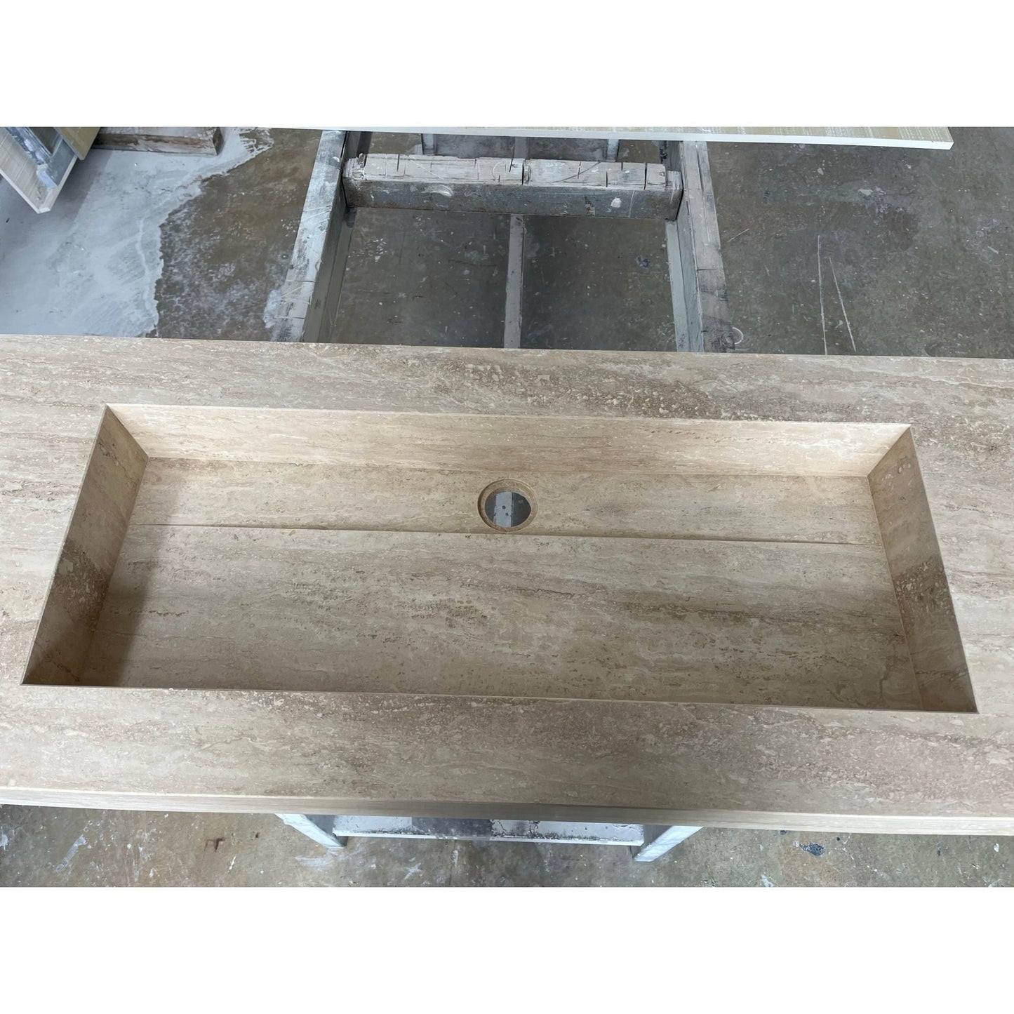 HANDCRAFTED CUSTOM TRAVERTINE TROUGH SINK (TR-061)
