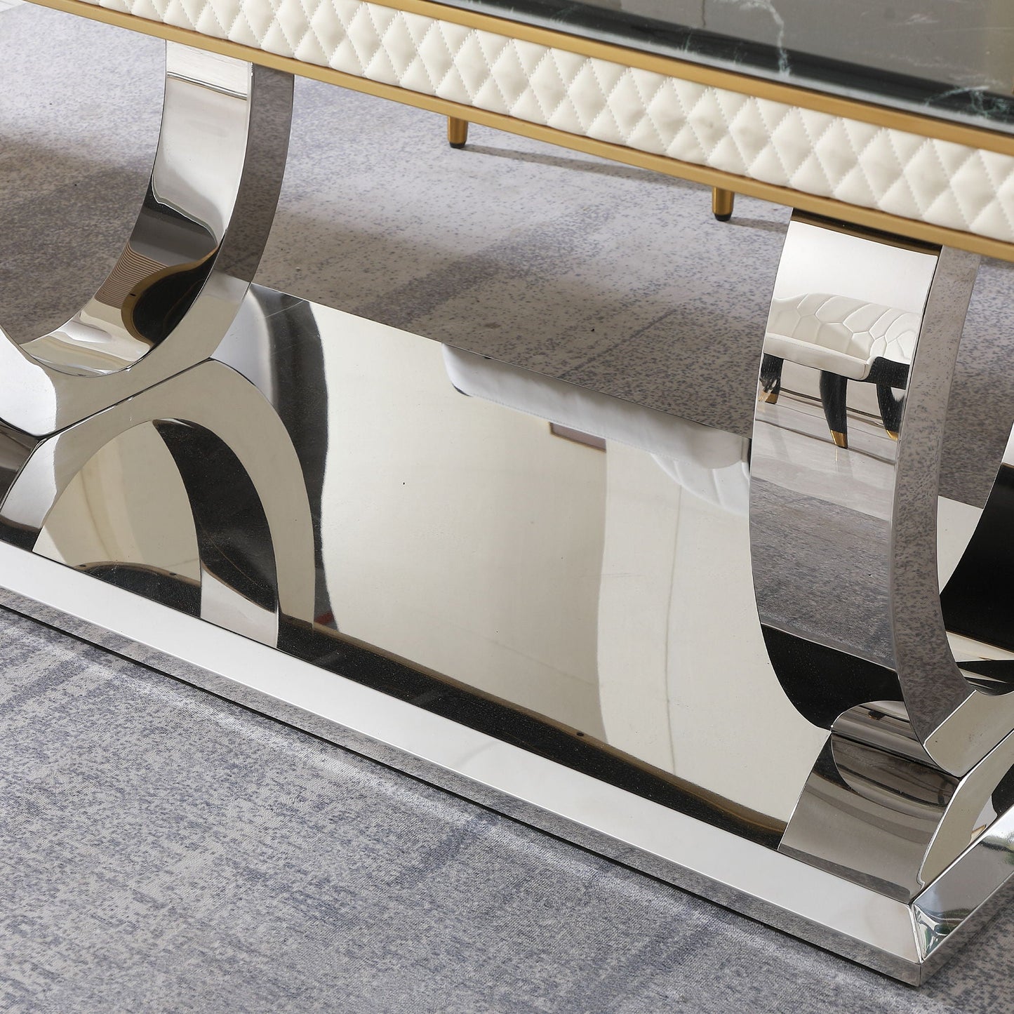 Luxury Modern Dining Table With Faux Marble Top And Dual Circle Base - Black