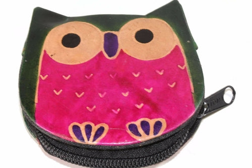 Leather Owl Coin Purse Handcrafted Embossed Compact Wallet