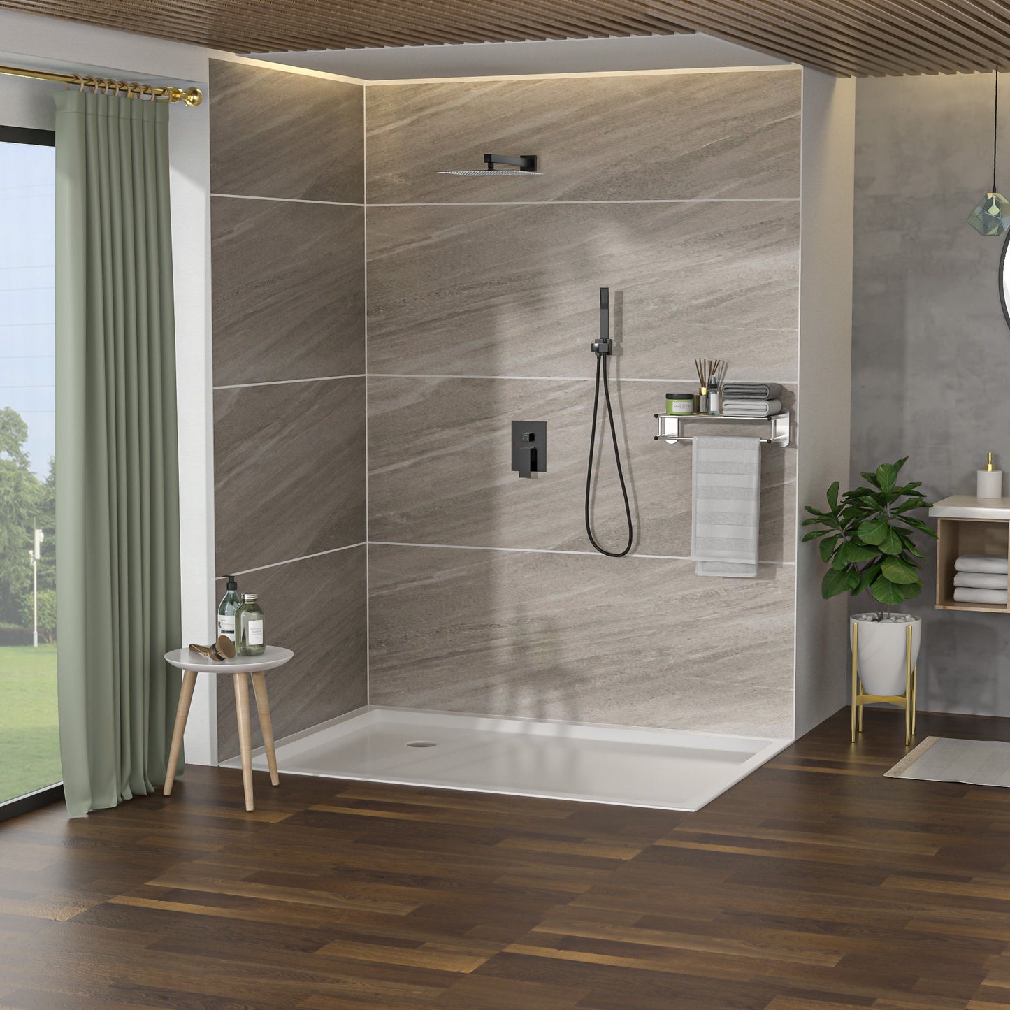 10" Square Dual Shower Head System Wall Mounted With Rough In Valve Modern Bathroom Fixture