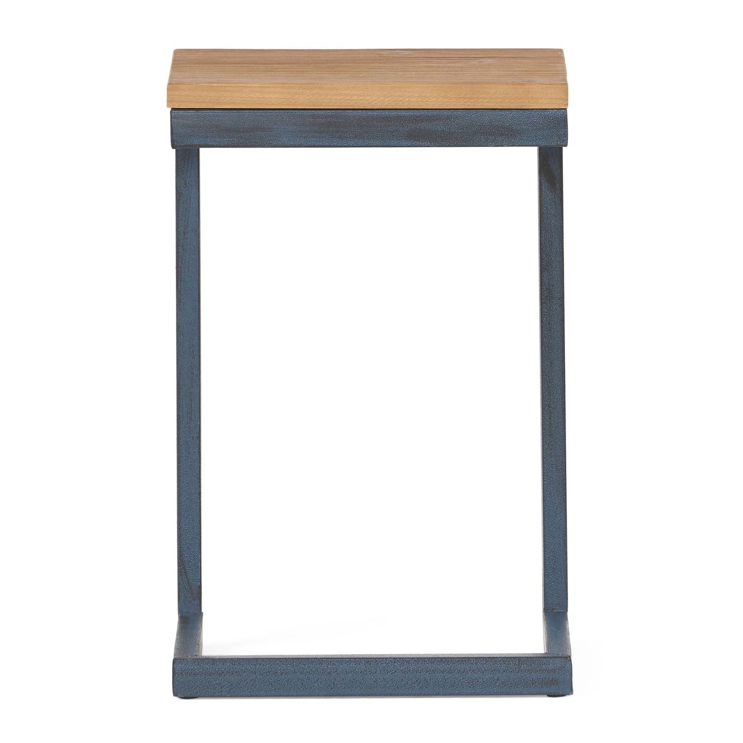 Small C Shaped End Table With Iron Base And Fir Wood Top - Black