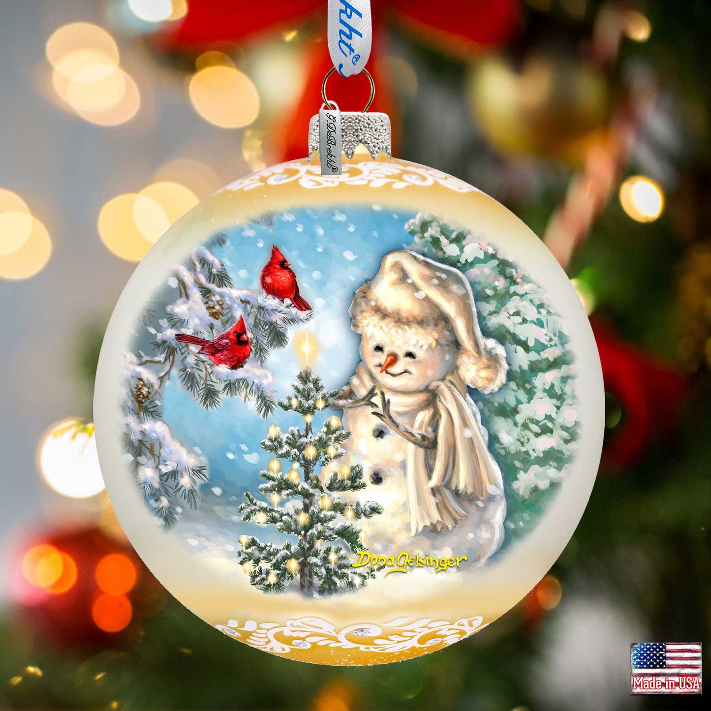 Glowing Snowman Lg Glass Ornament in Gold by Gelsinger - Christmas Decor - 73926G-DG