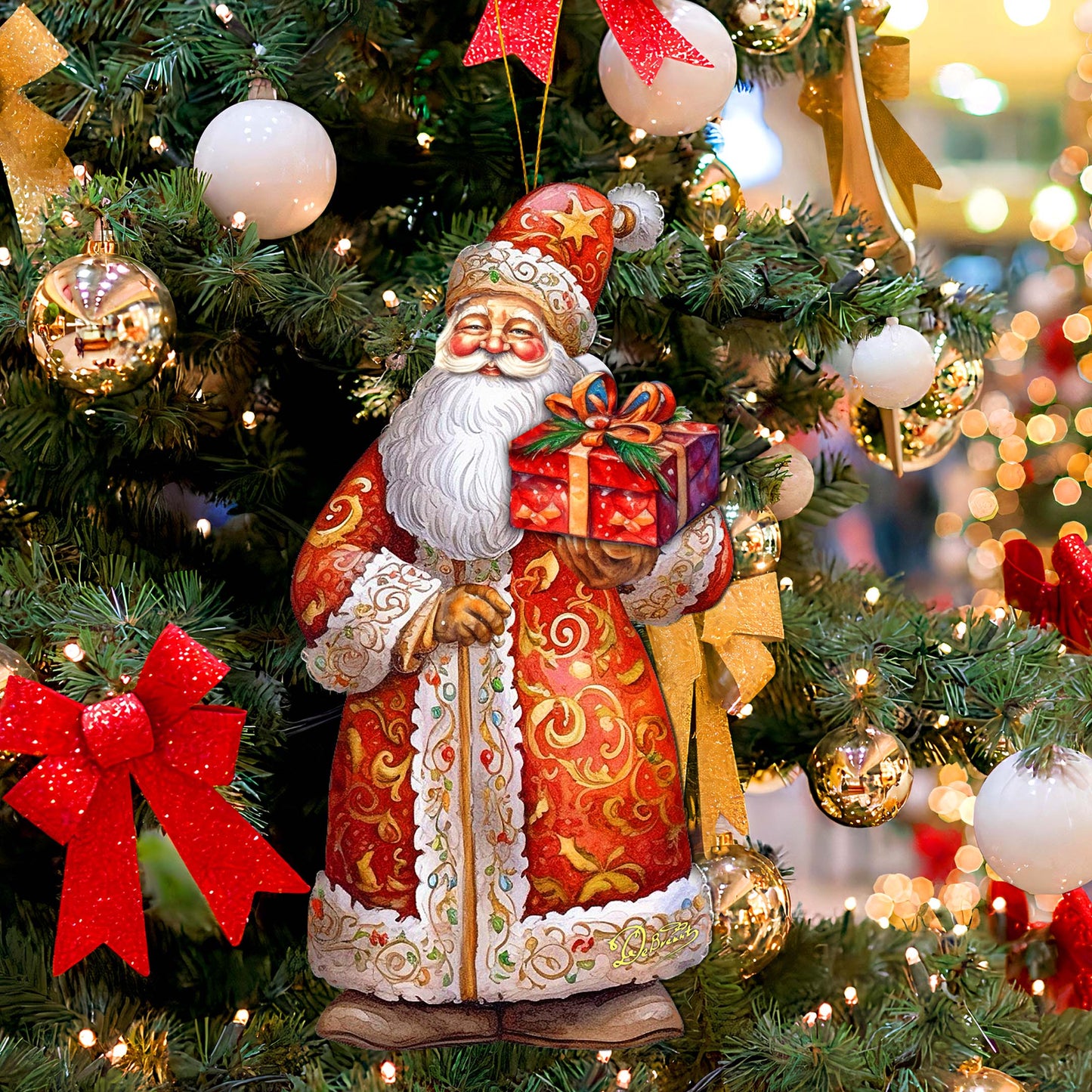 St. Nick's Gift Wooden Ornaments by G. Debrekht - Christmas Santa Snowman Decor - 8691410