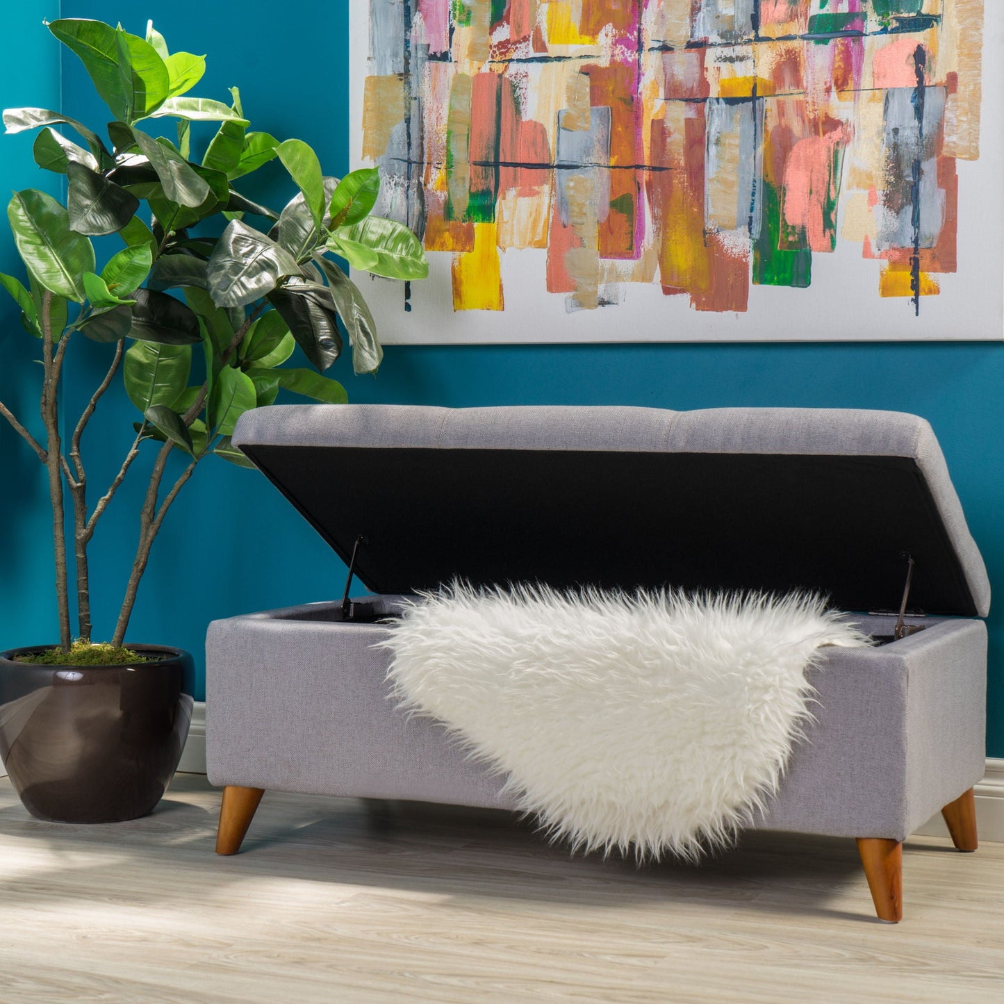 Kinetics Upholstered Storage Ottoman With Lift-Top And Button Tufted Seat - Light Gray