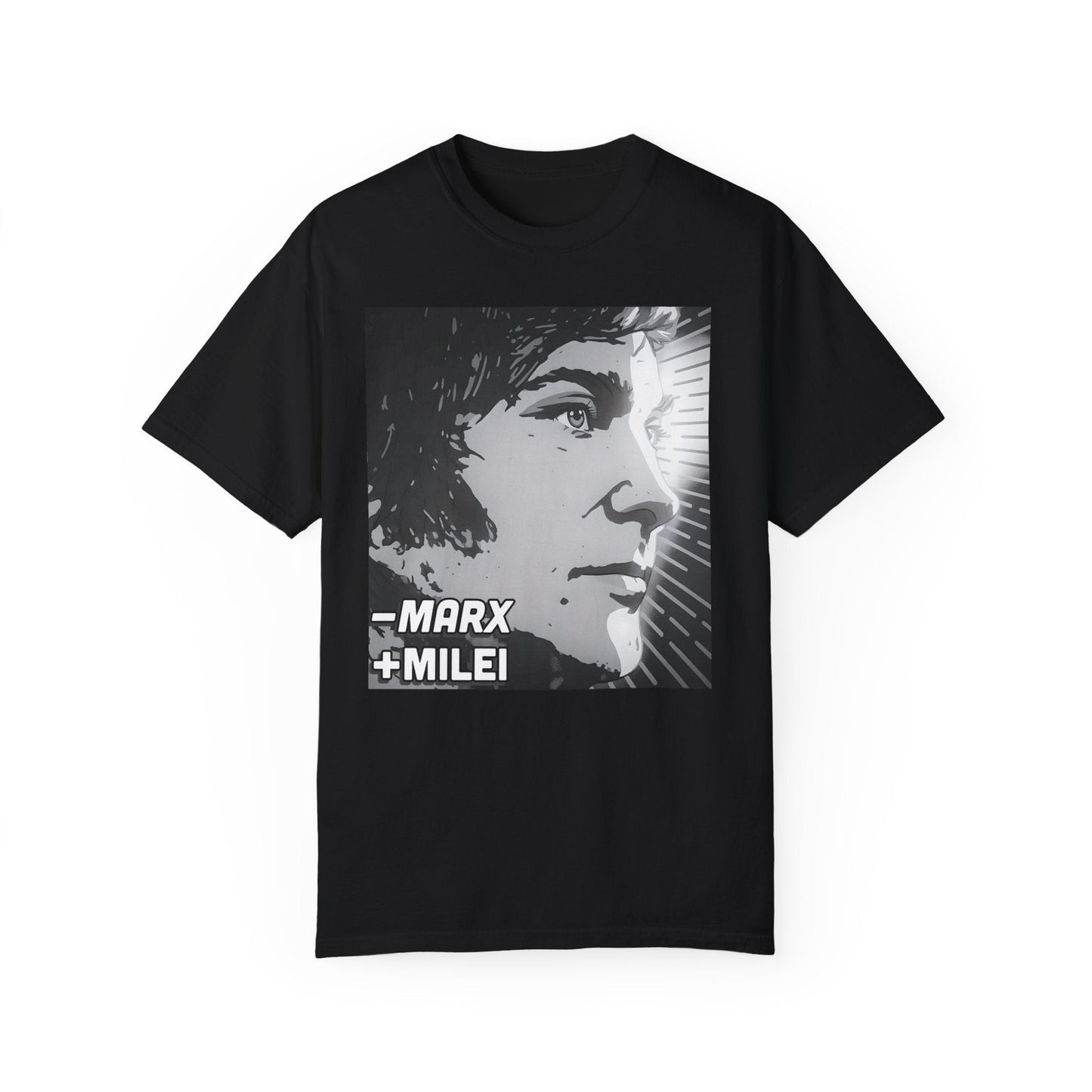Less Marx, More Milei Icon of Liberty T-shirt - 4LibertyShop.com