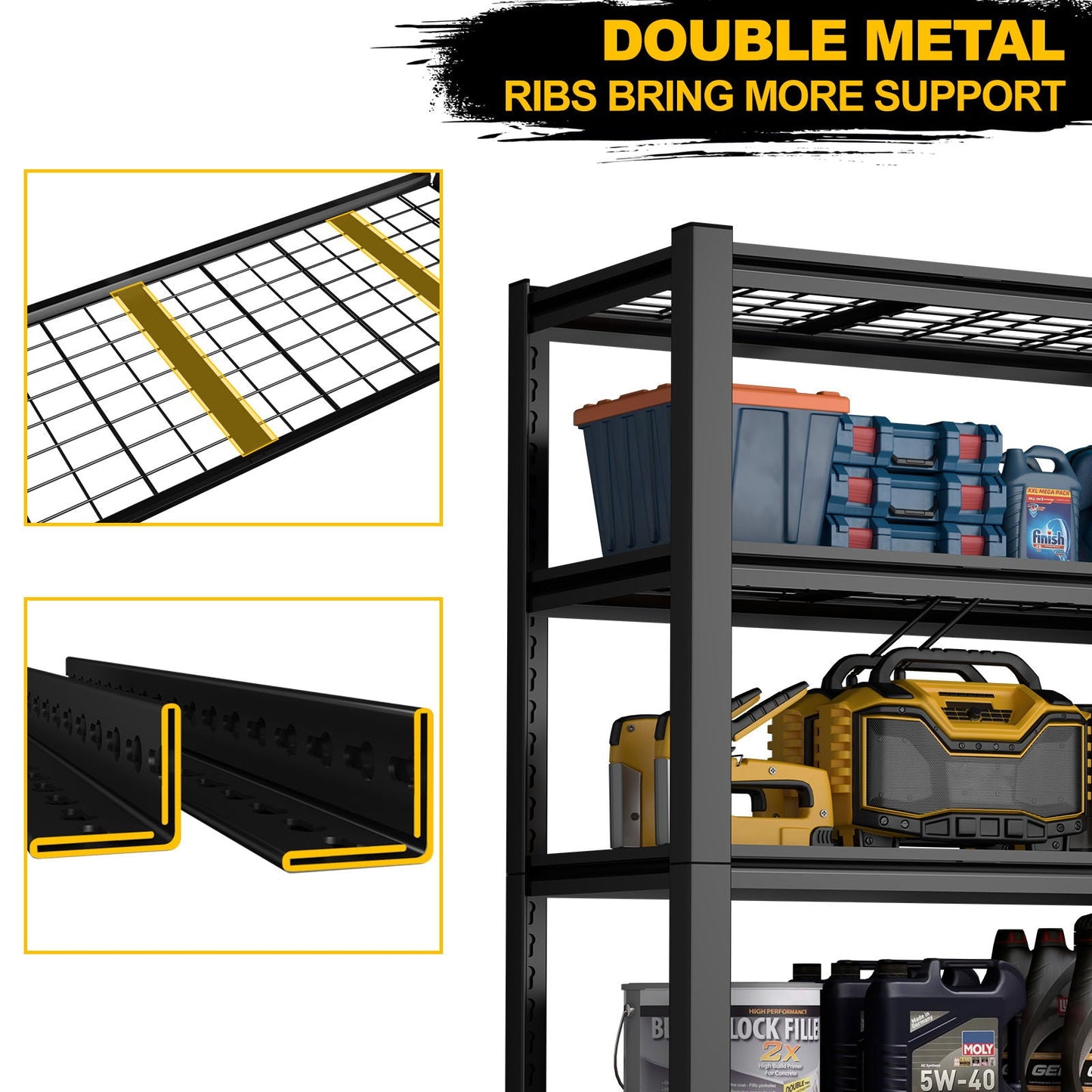 Garage Storage Rack, 5 Layer Adjustable Shelving Unit For Warehouse - Black
