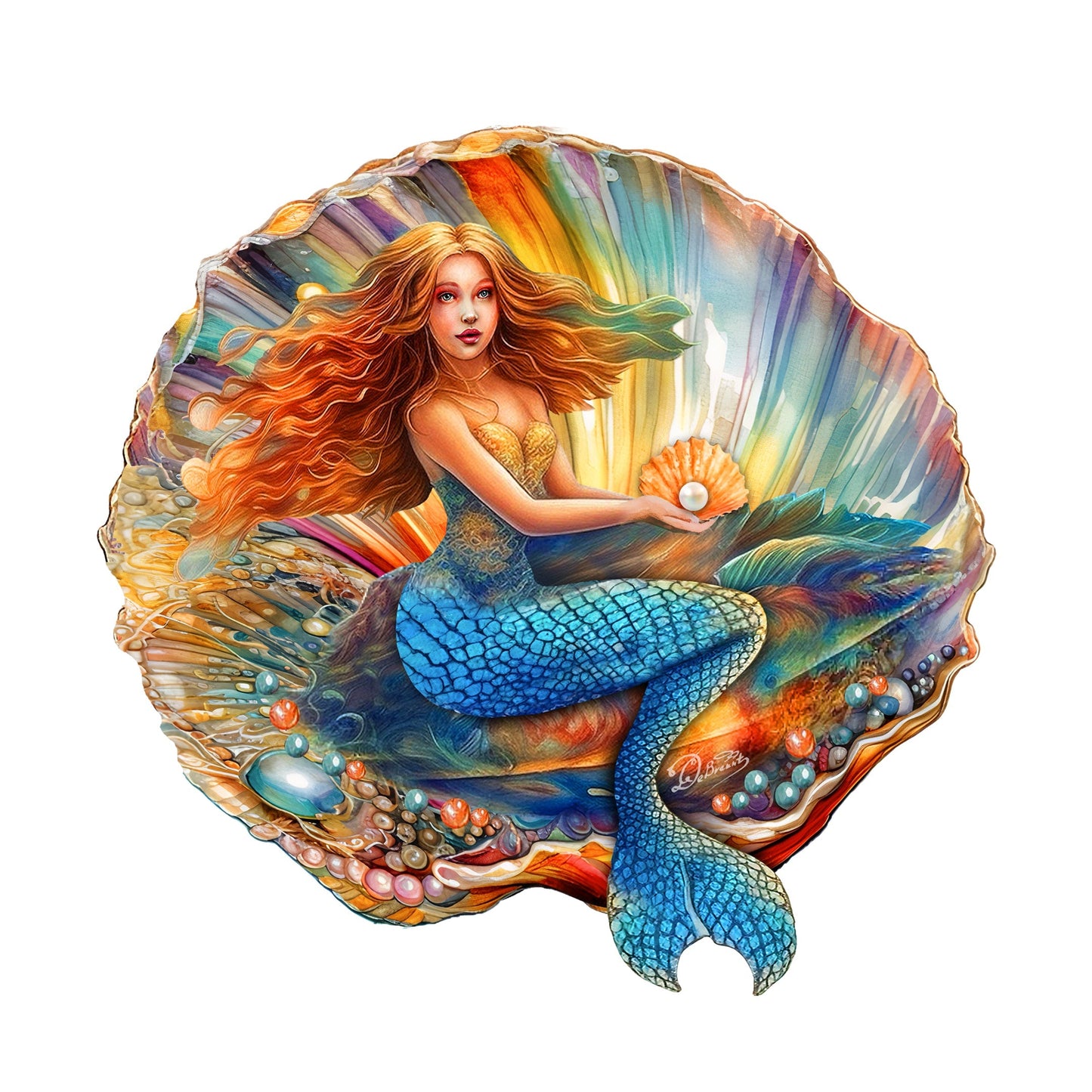 Mermaid in the Shell Holiday Door Decor by G. Debrekht - Coastal Holiday Decor - 8688200H