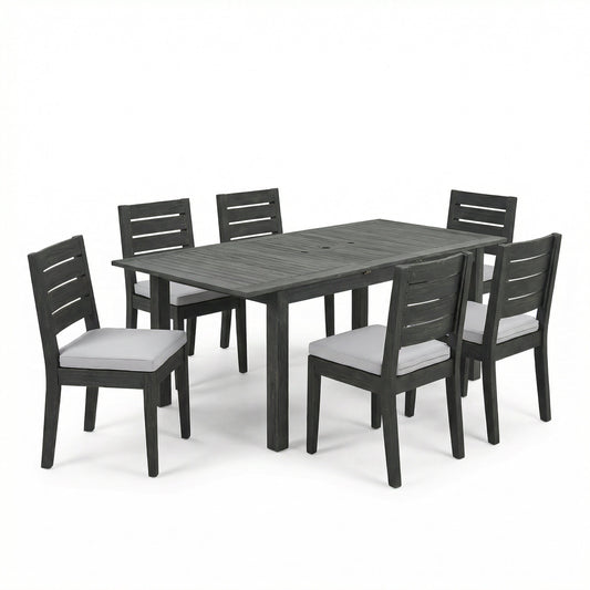 7-Piece Outdoor Dining Set with Extendable Acacia Wood Table