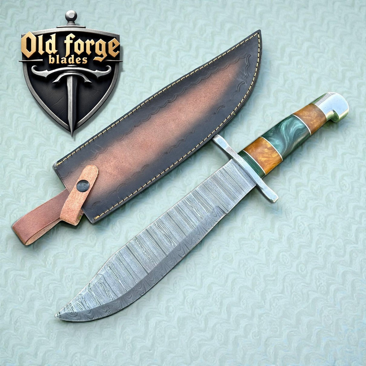 Custom Handmade Bowie – High End Knives for Sale with Real Damascus Blade & Premium Resin Wood Handle