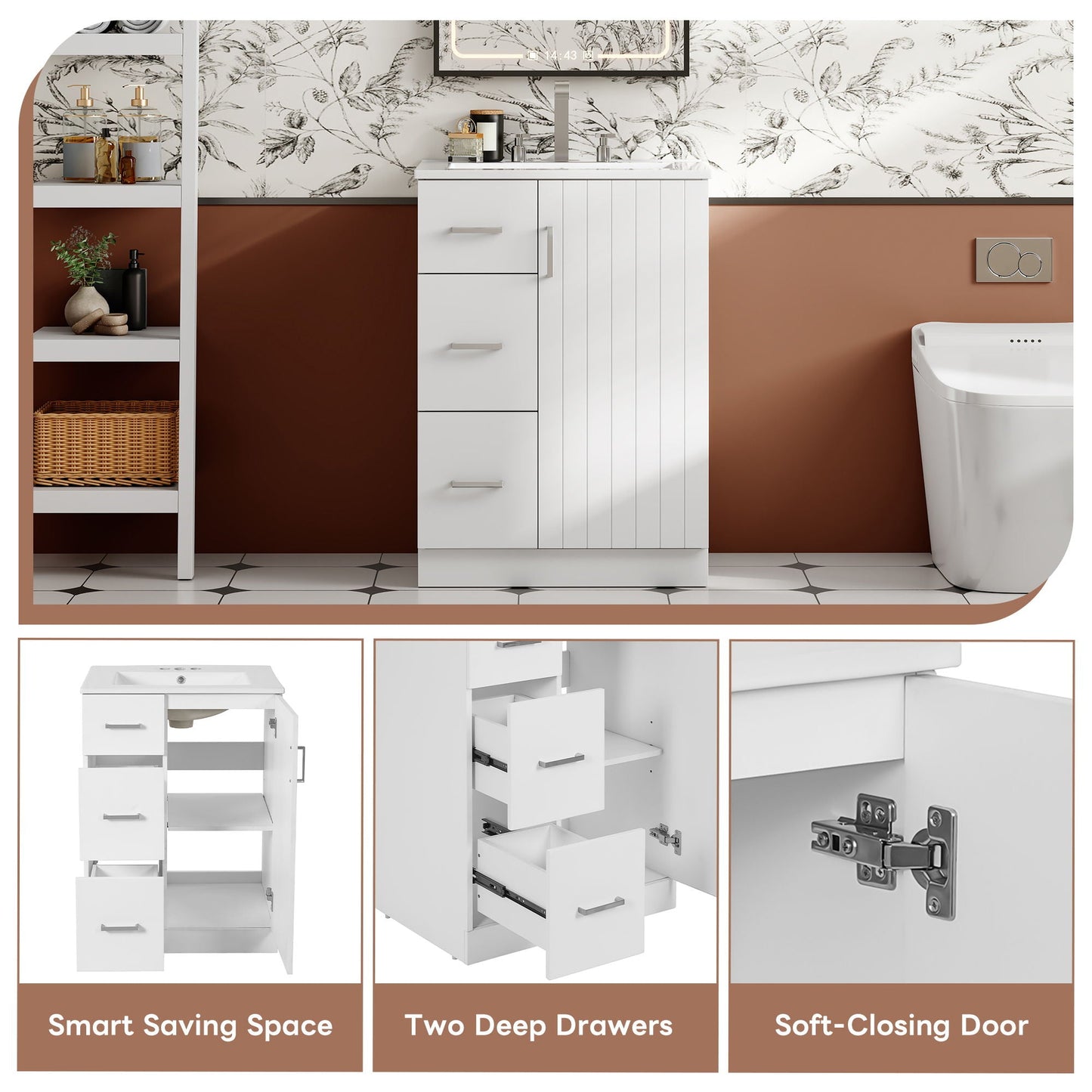 Bathroom Vanity With Under Mount Sink, 2 Drawers And Soft Closing Door