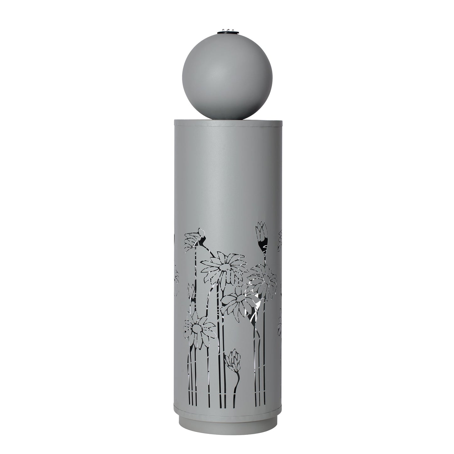 34.25'H Light Gray Metal Cutout Outdoor Water Fountain with LED Lights