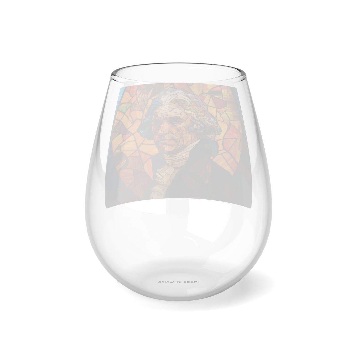 Thomas Jefferson Stained Glass Stemless Wine Glass, 11.75oz - 4LibertyShop.com