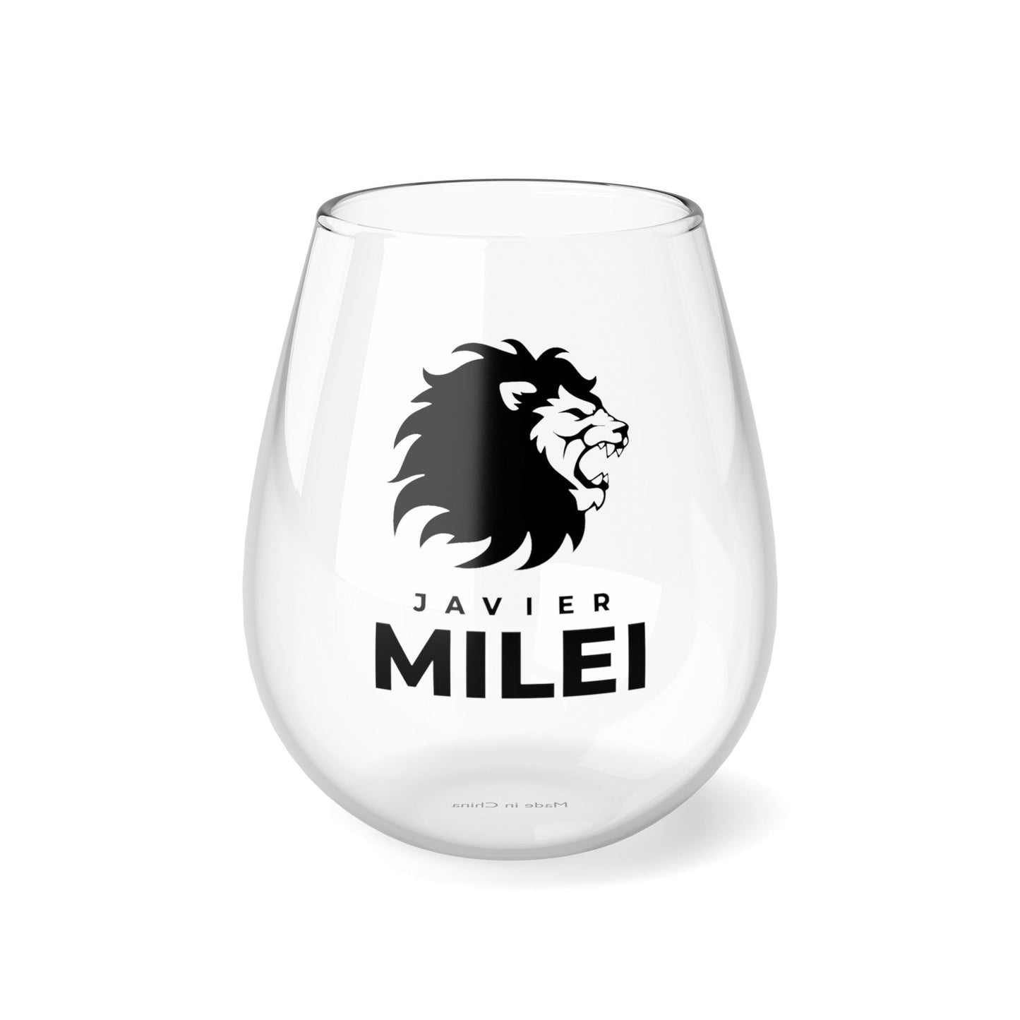 Javier Milei Lion Stemless Wine Glass, 11.75oz - 4LibertyShop.com