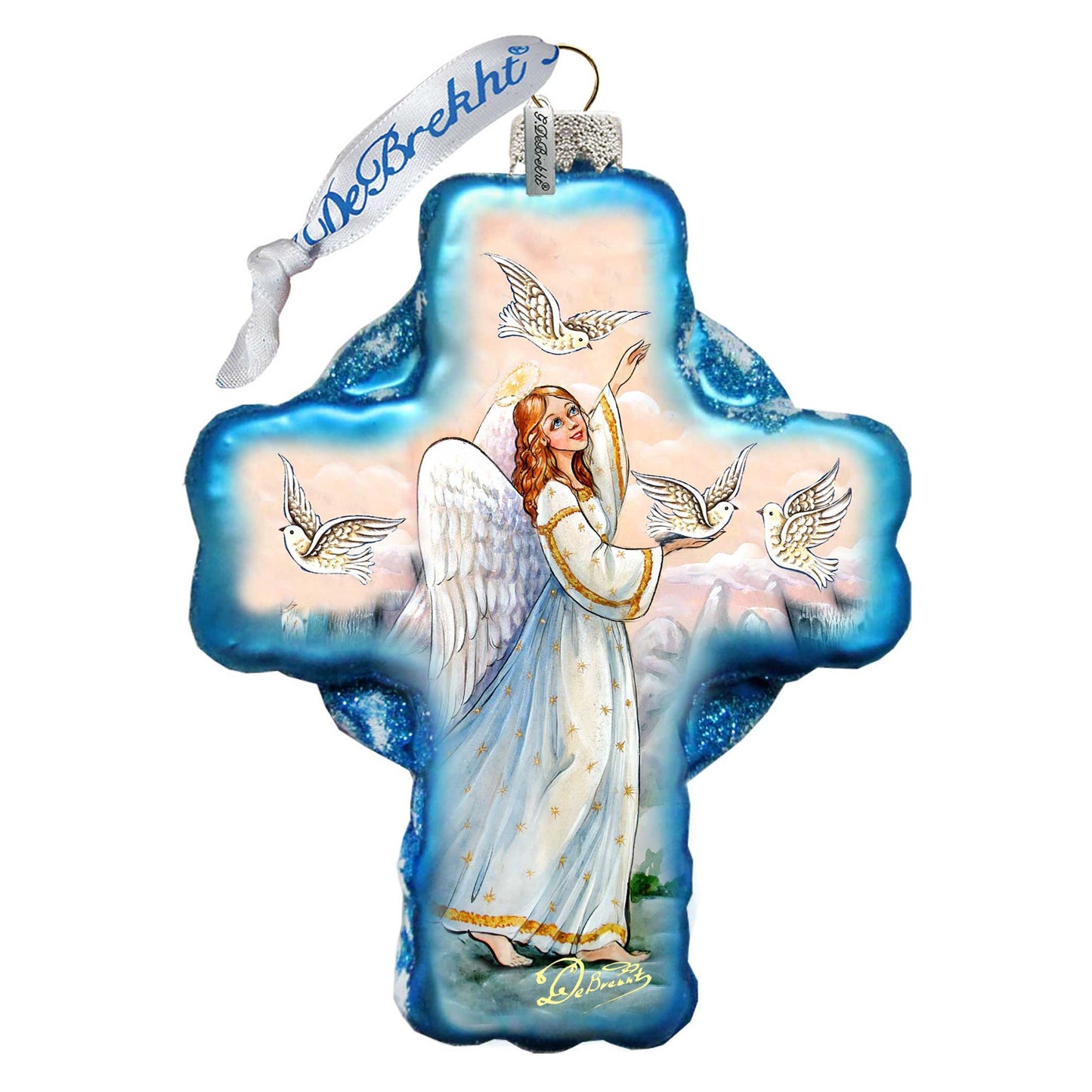 Guardian Angel Cross Glass Ornament Holiday by Debrekht 758-019