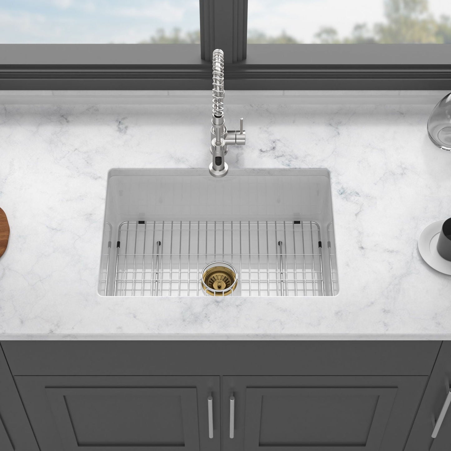 Undermount Single Bowl Ceramic Kitchen Sink, Dual Mount