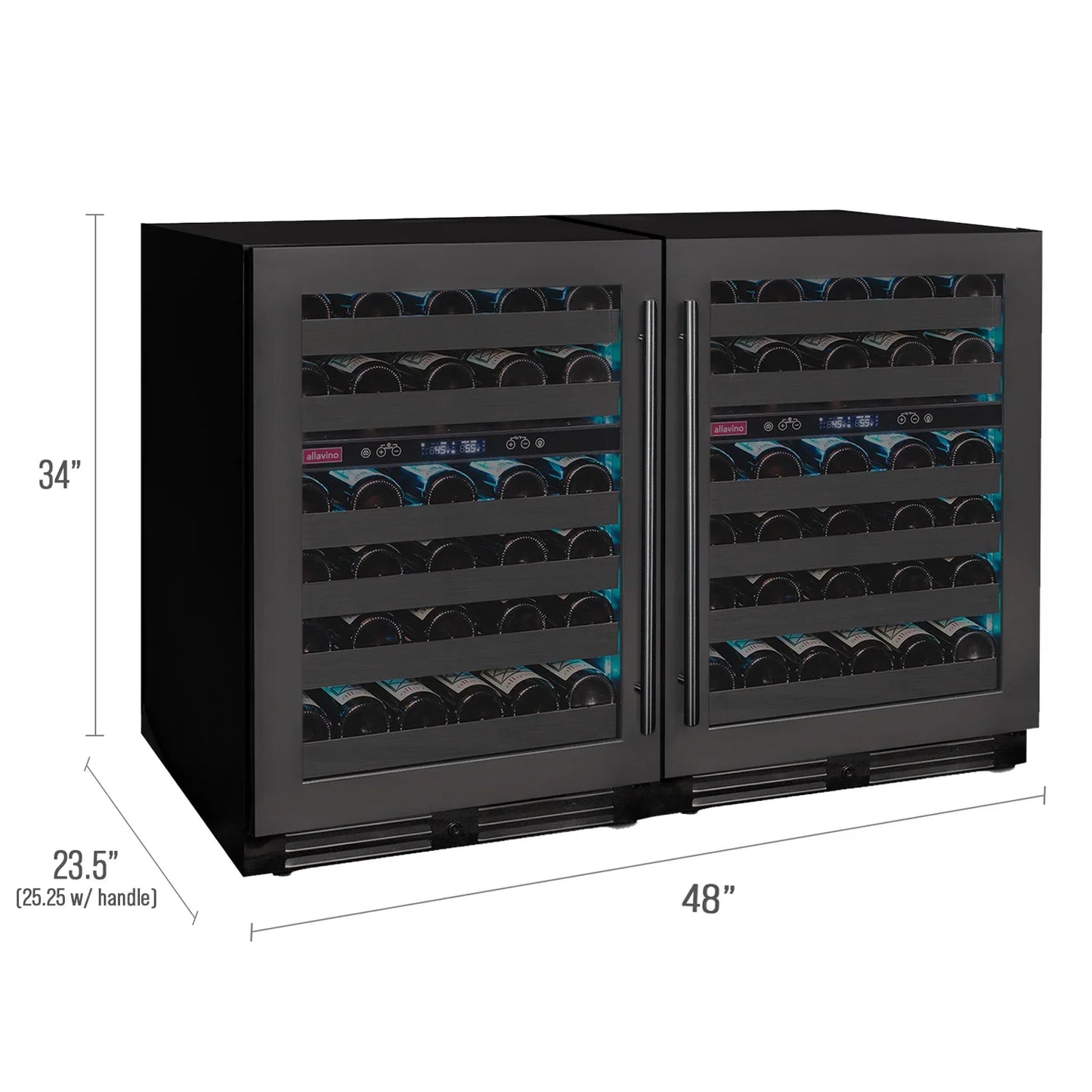 Allavino Reserva Series 100 Bottle 34" Tall Black Stainless Steel Side-by-Side Wine Cooler Refrigerator