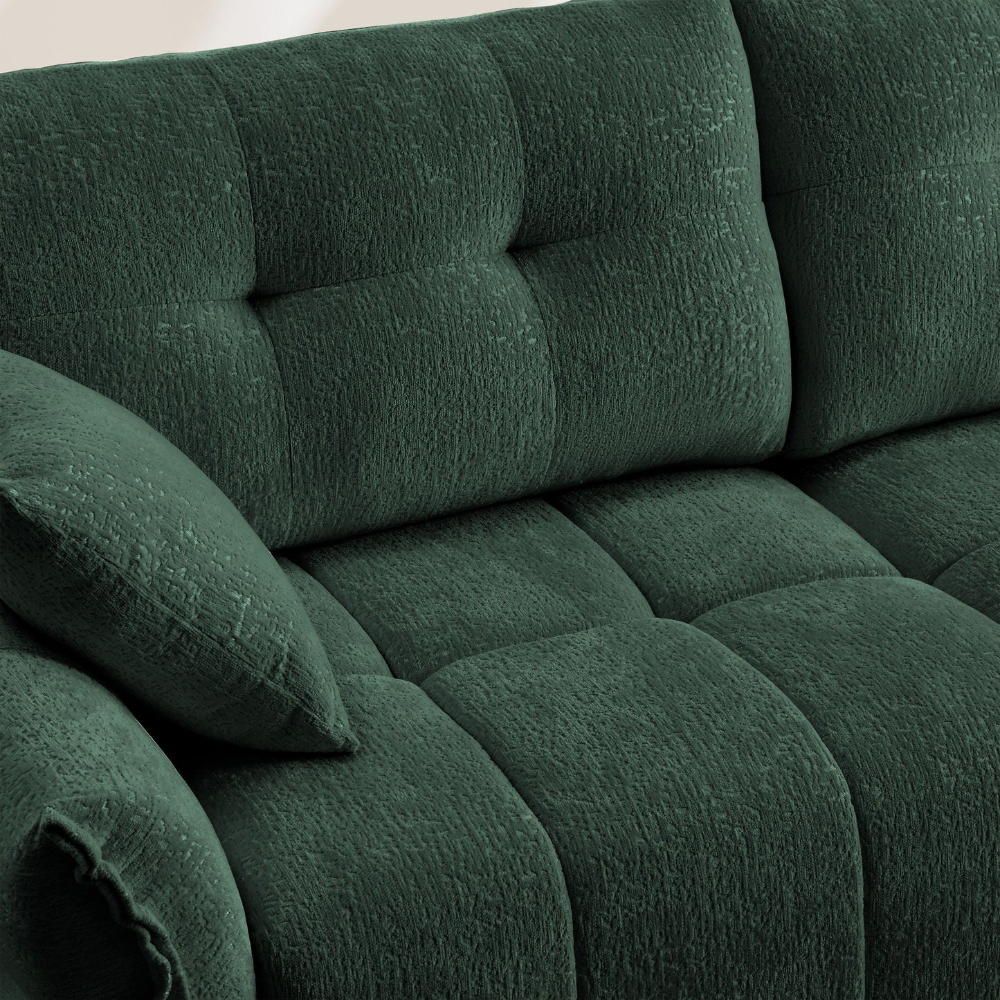 Elegant 3 Seater Sofa Set & Pillows Frame, High Rebound Cushions - Textured Green
