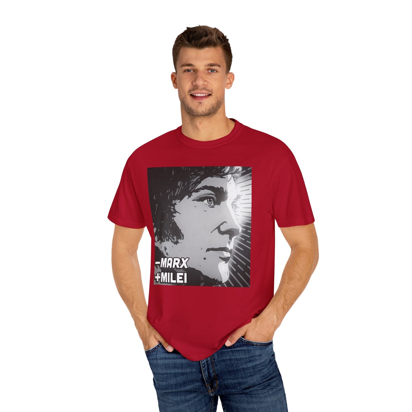 Less Marx, More Milei Icon of Liberty T-shirt - 4LibertyShop.com