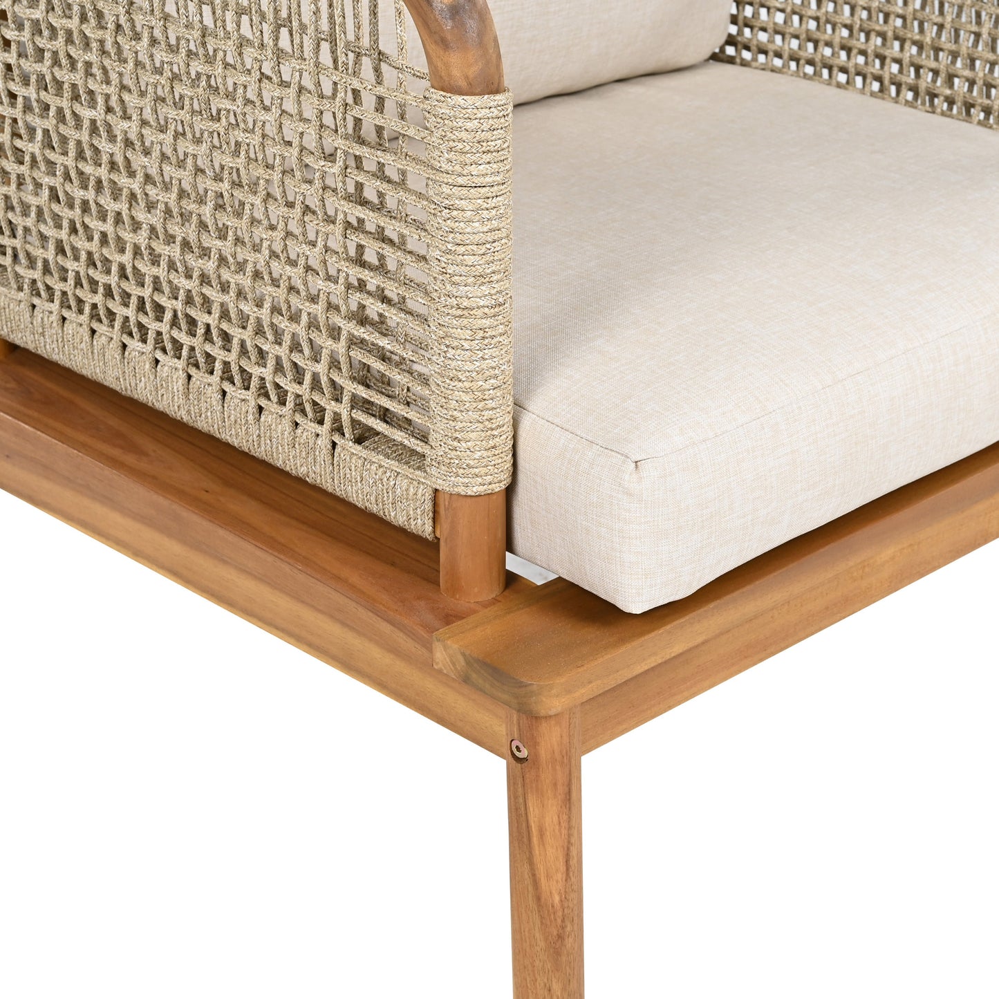 Outdoor 4-piece Acacia Wood and Rope Patio Sofa Set