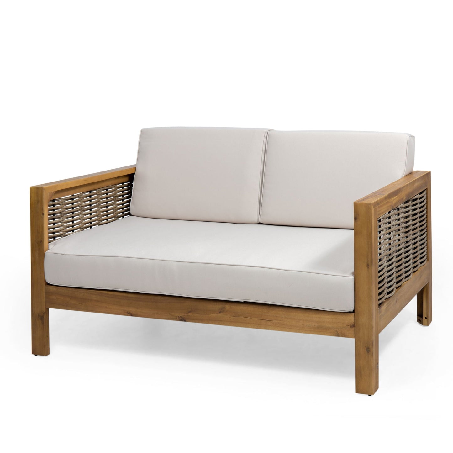 Outdoor 4 Seater Acacia Wood Chat Set With Wicker Accents And Cushions