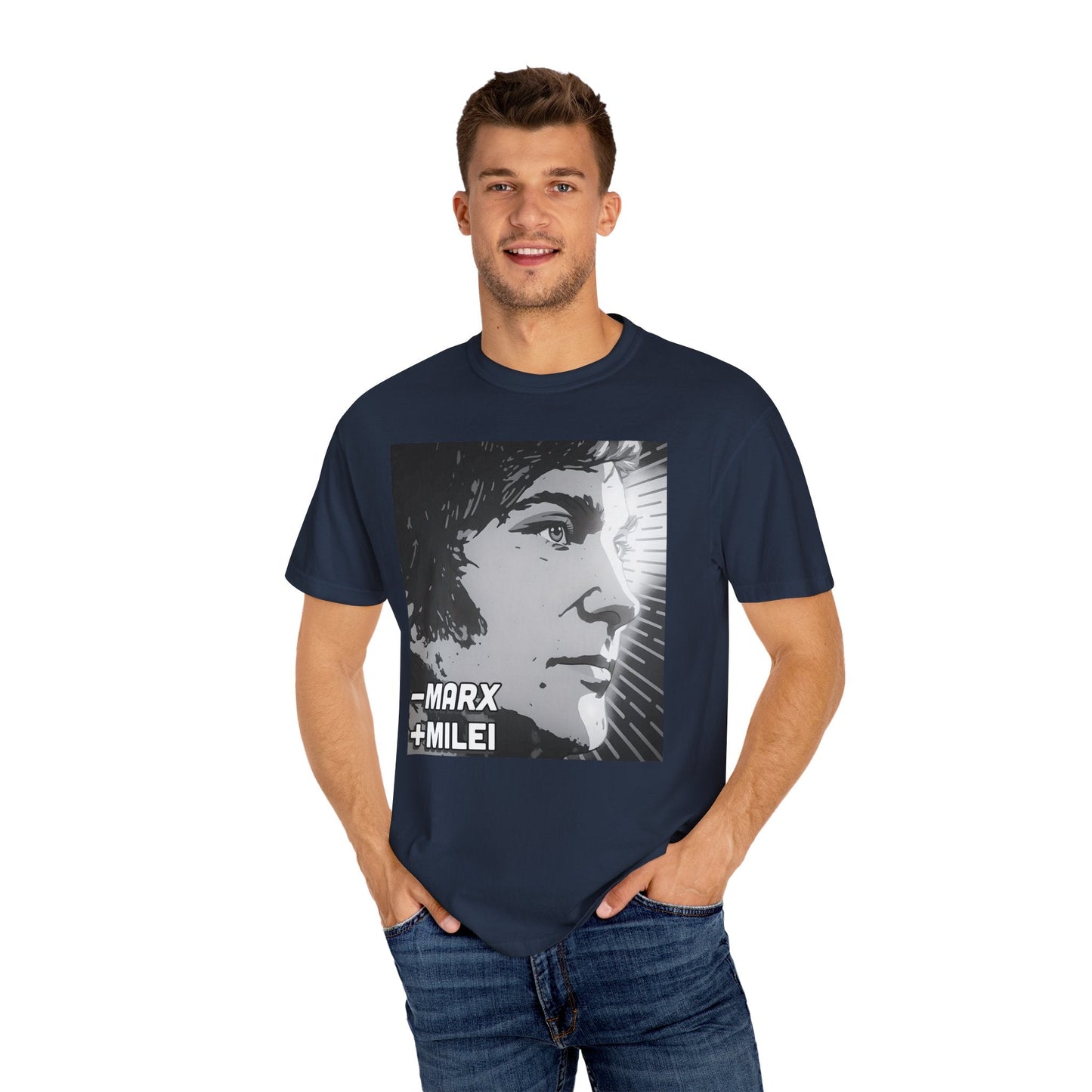 Less Marx, More Milei Icon of Liberty T-shirt - 4LibertyShop.com