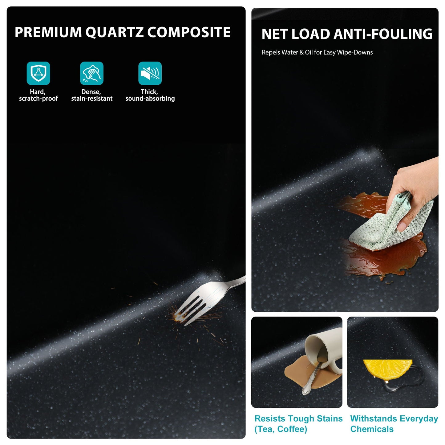 Quartz Composite Undermount Single Bowl Kitchen Sink