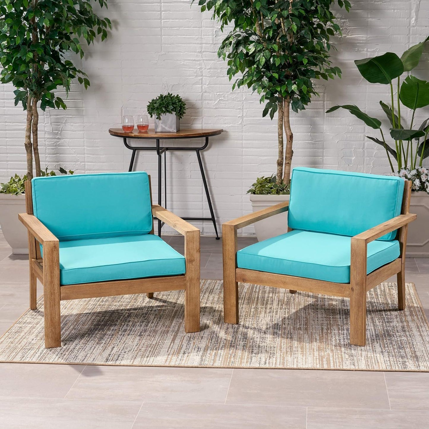 Antoine Outdoor Acacia Wood Club Chairs With Cushions (Set of 2)