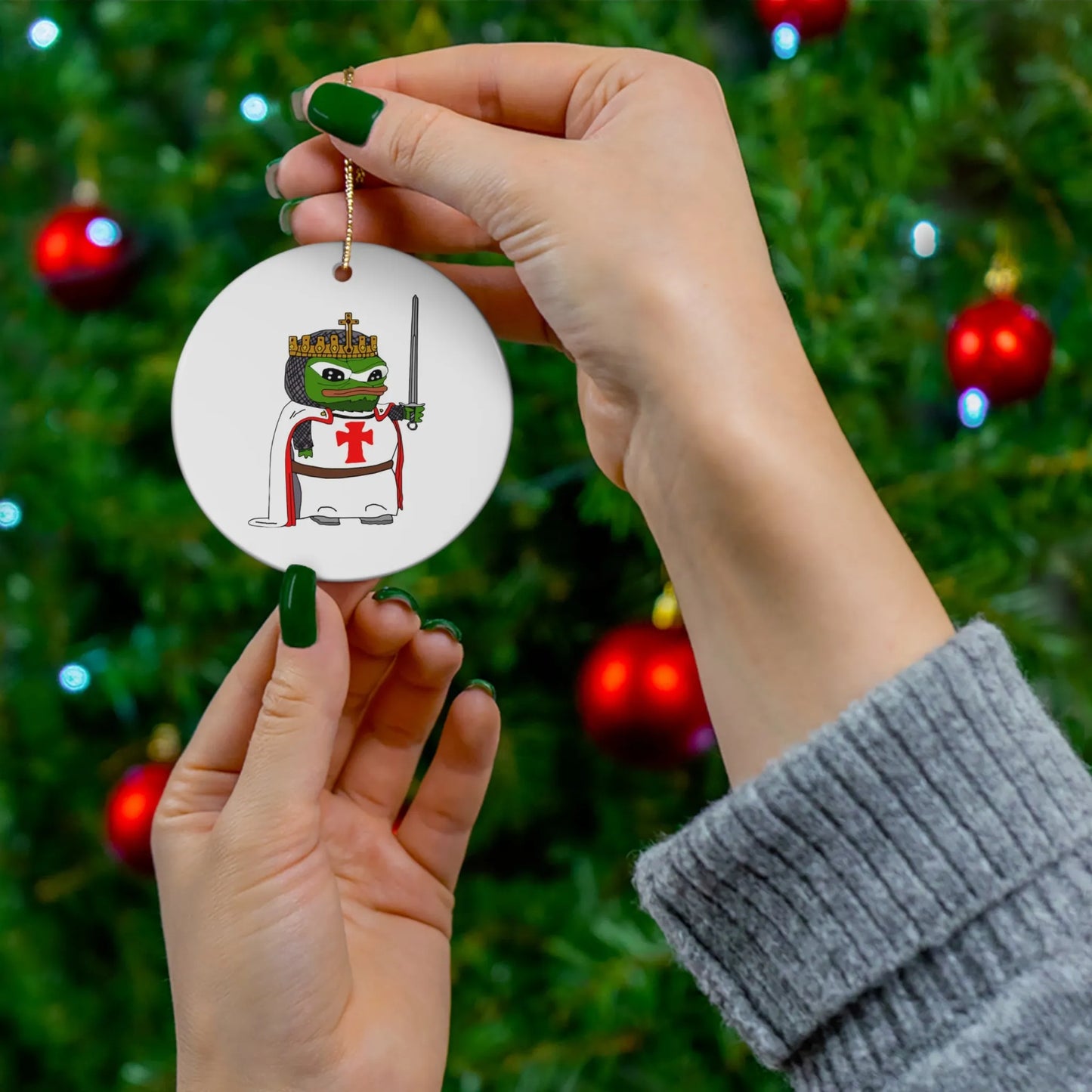 Pepe the Crusader Knight Ceramic Ornaments - Deus Vult Christmas - 4LibertyShop.com