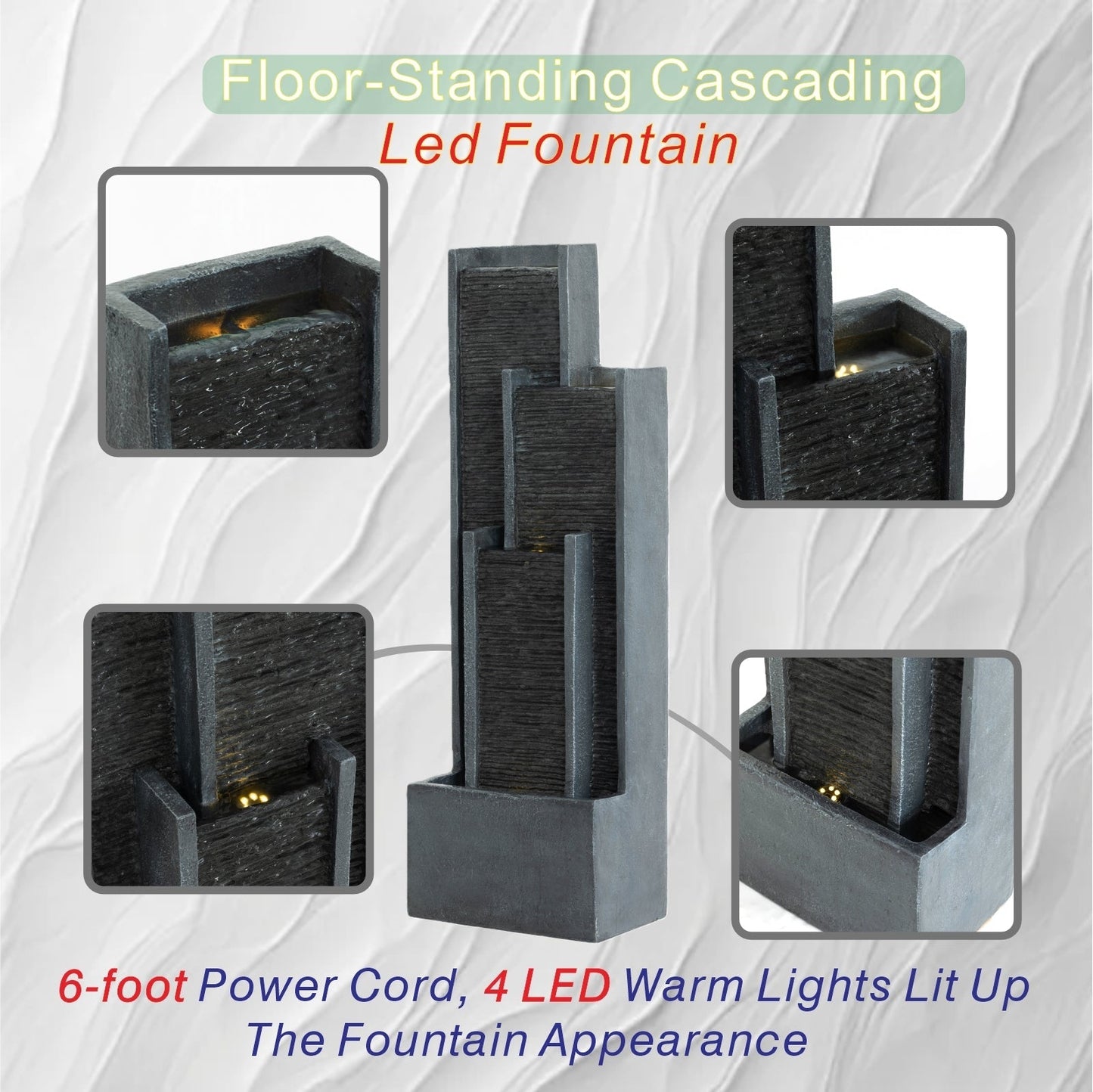40 Inch Modern Outdoor Water Fountain