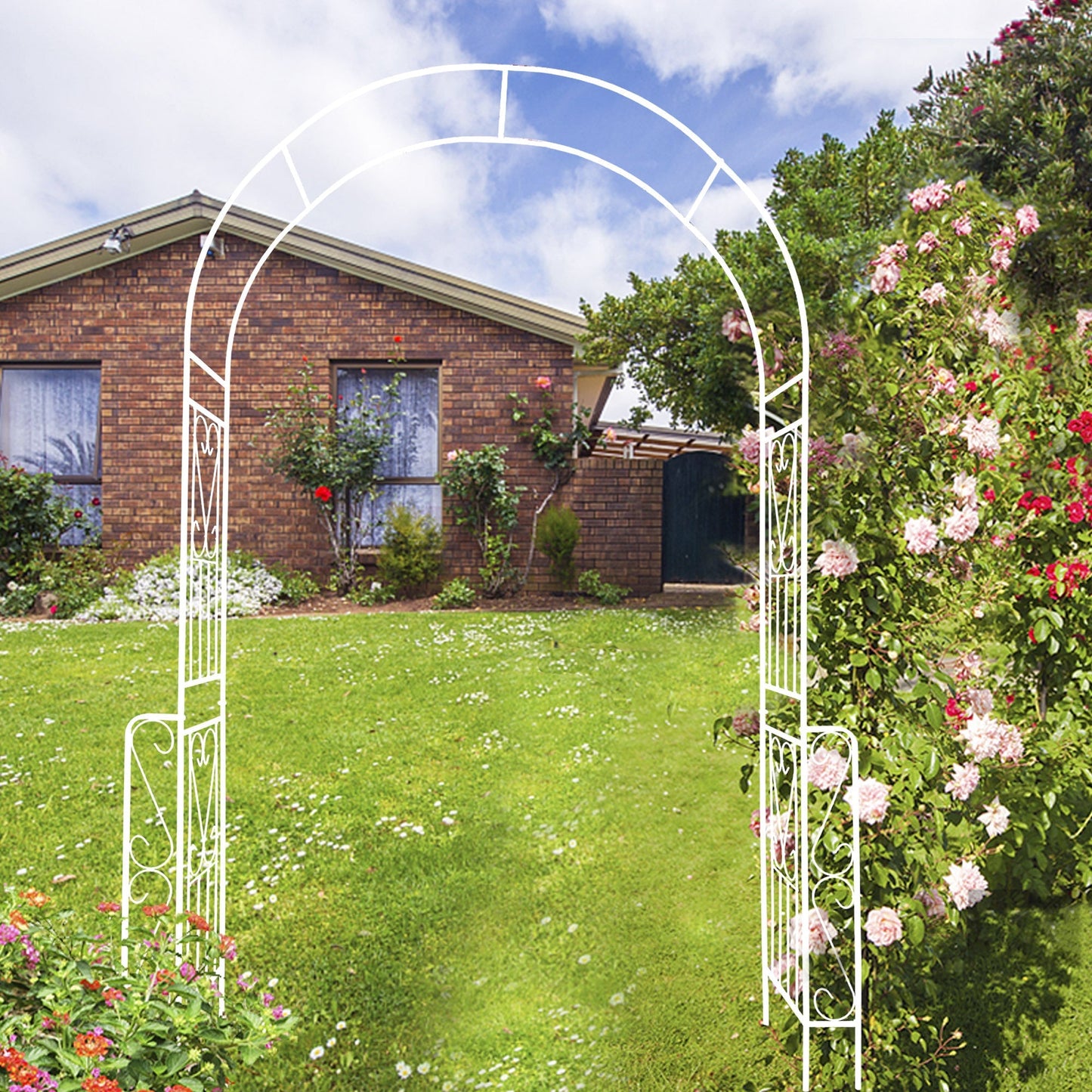 Metal Garden Arch W55'' x H94.5'' - Cream White Outdoor Arbor