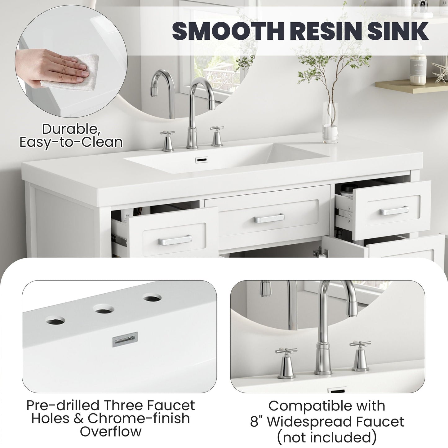 Vanity Top With 3 Faucet Holes, Rectangular Basin For Bathroom - White