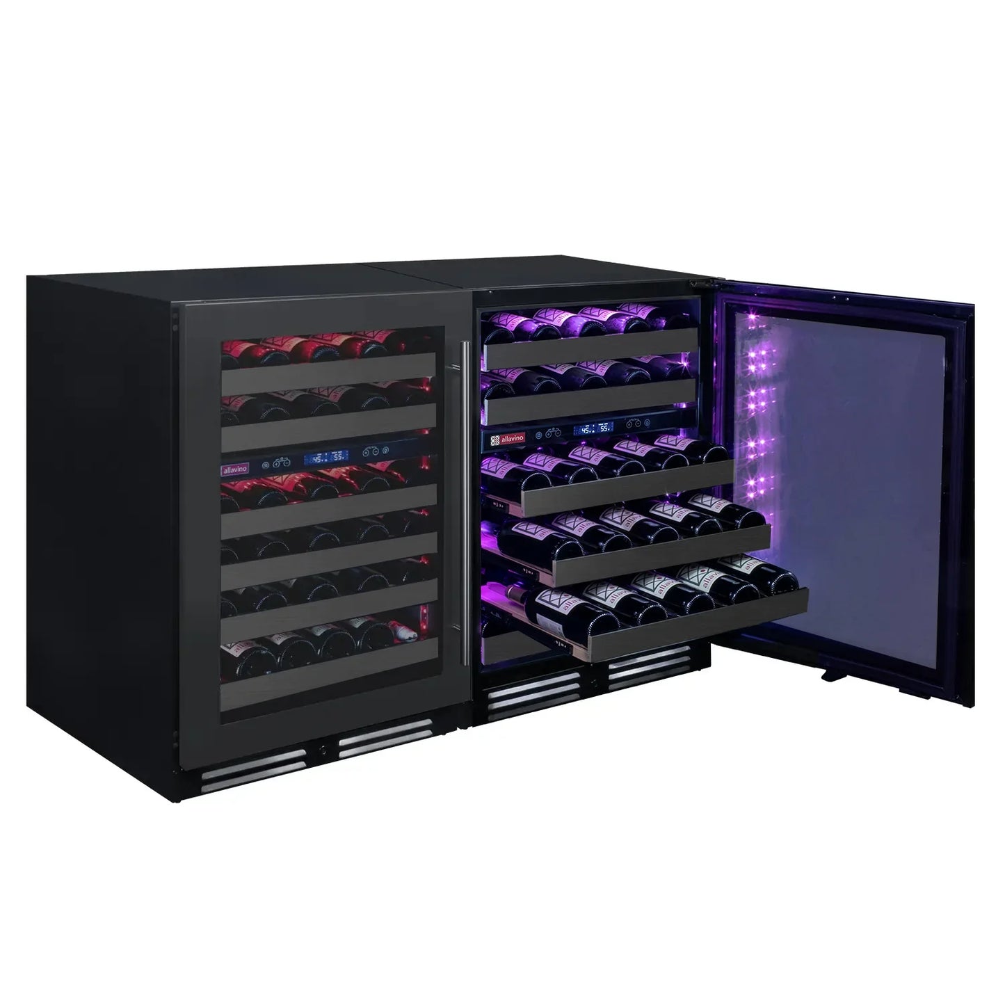 Allavino Reserva Series 100 Bottle 34" Tall Black Stainless Steel Side-by-Side Wine Cooler Refrigerator