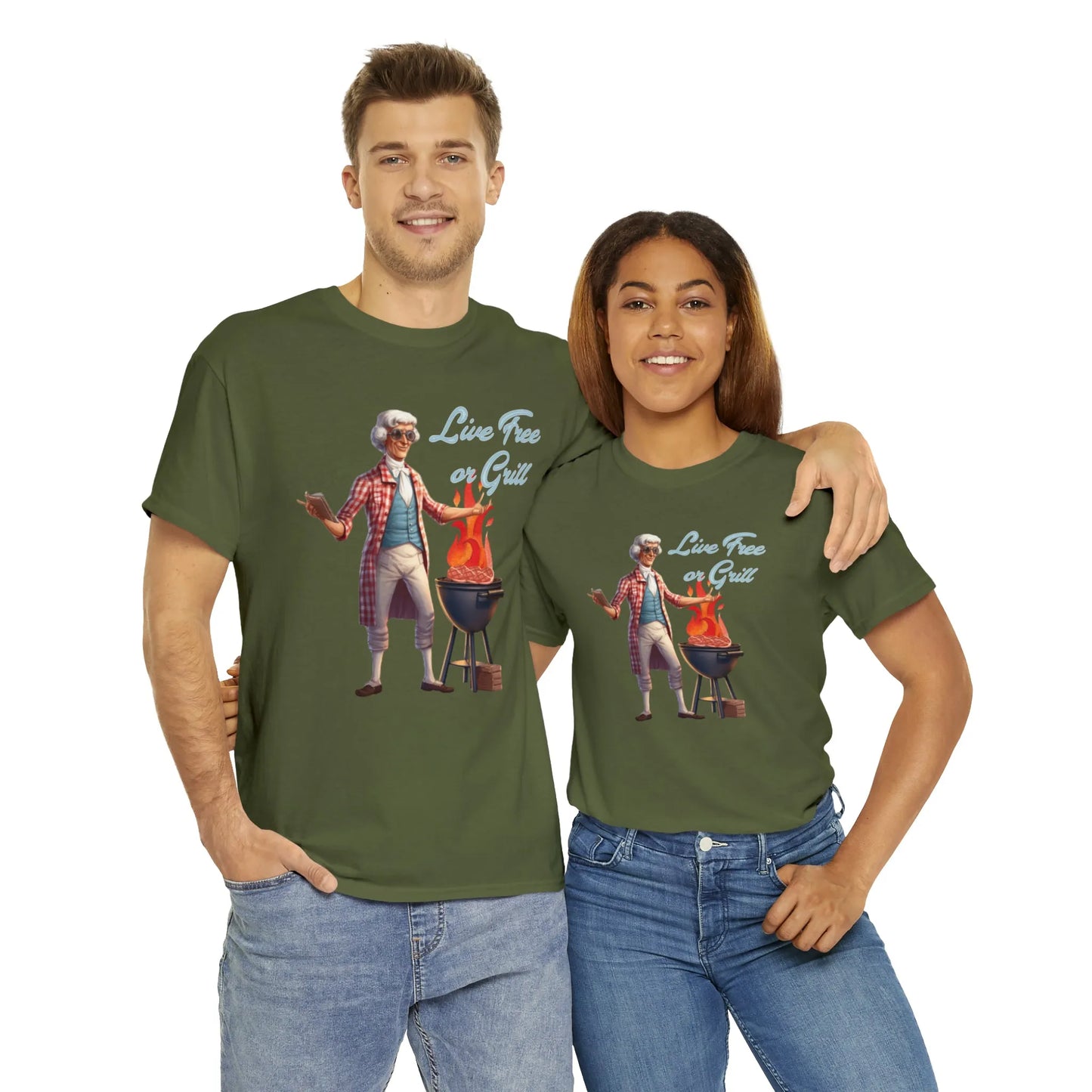 Thomas Jefferson Live Free or Grill Unisex Heavy Cotton Tee
