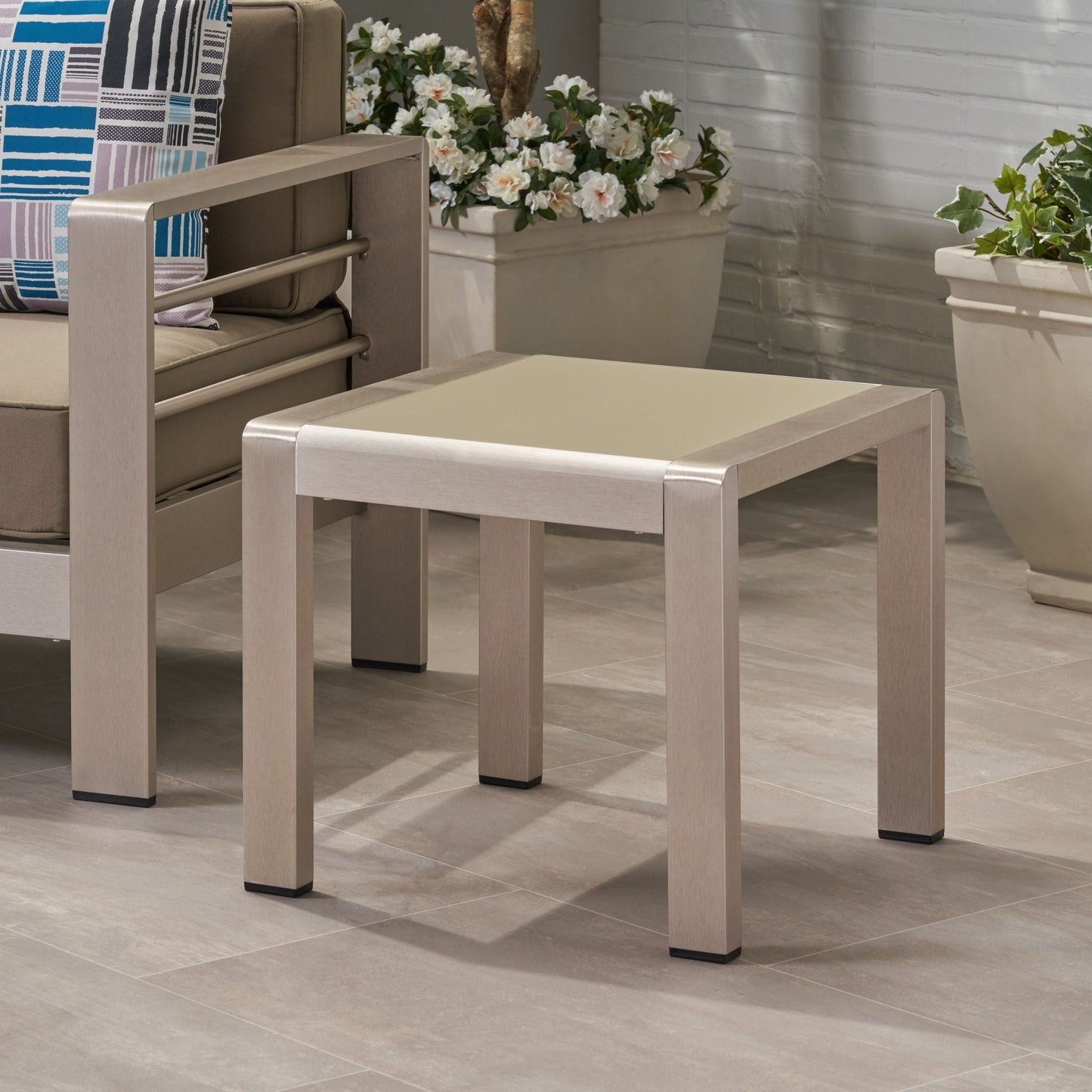 Cape Coral Contemporary Side Table With Frosted Glass Top