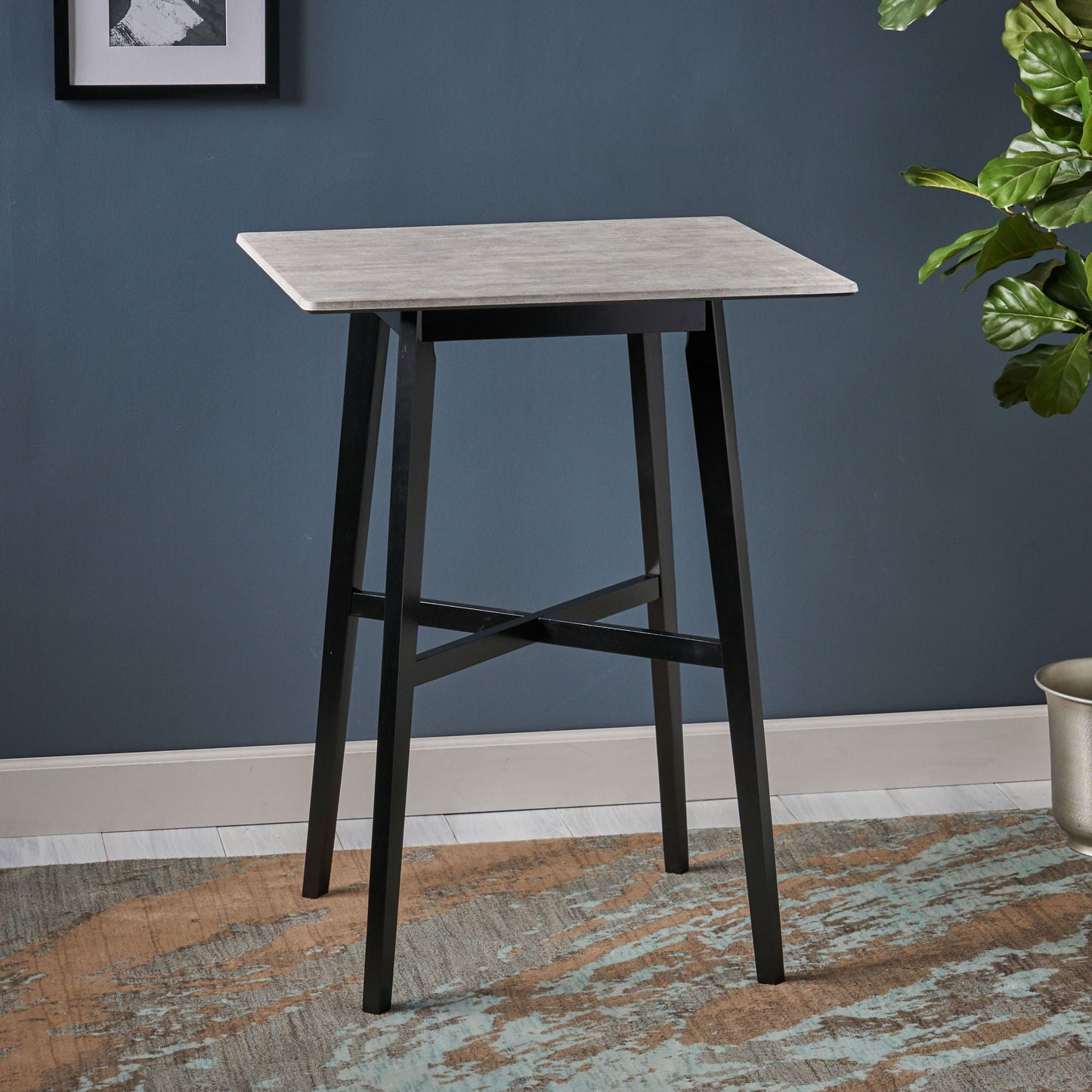 Modern Bar Height Dining Table, Rubberwood Legs and Laminate Table Top