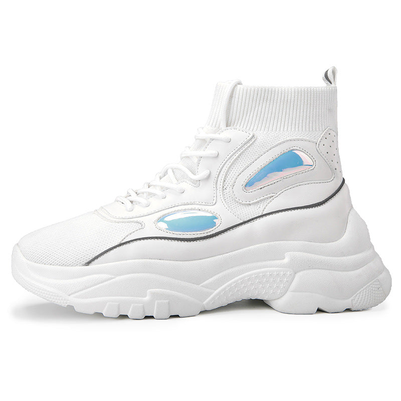 Thick bottom increase shoes couple high help flying woven white shoes platform shoes