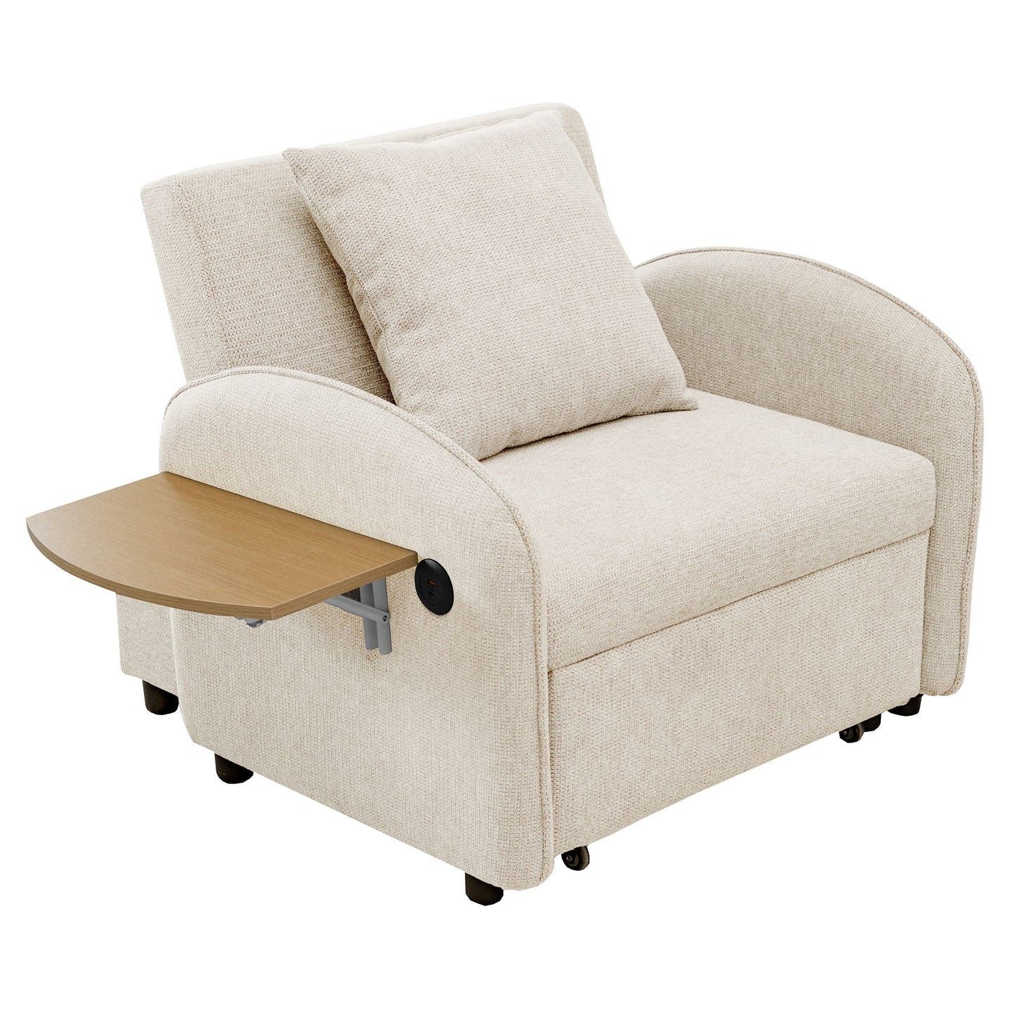 Convertible Single Chair Bed With Computer Board And USB Ports, 3 In 1 Sofa Bed - Beige