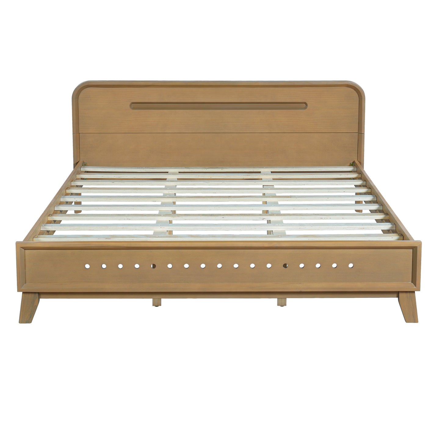 Pine Solid Wood Queen Size Bed, Rustic Yellow