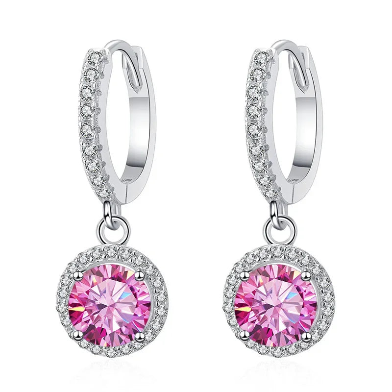 1Ct 6.5mm Blue Green Moissanite Drop Earrings For Women S925 Sterling