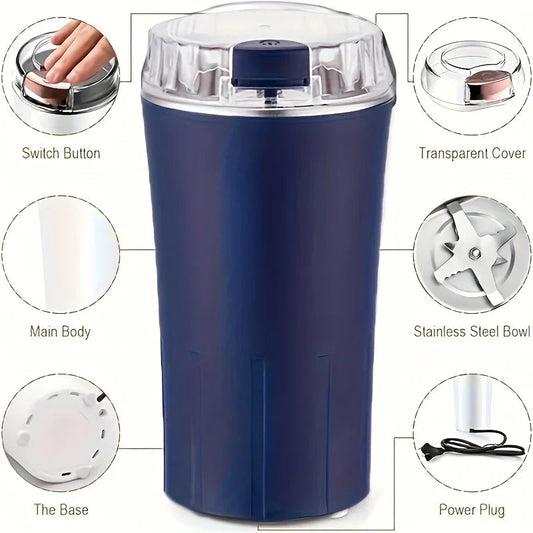 Electric Coffee Bean Grinder Multifunctional with One-Press Control Food Processor Blender for Espresso Nuts Grains Easy Clean