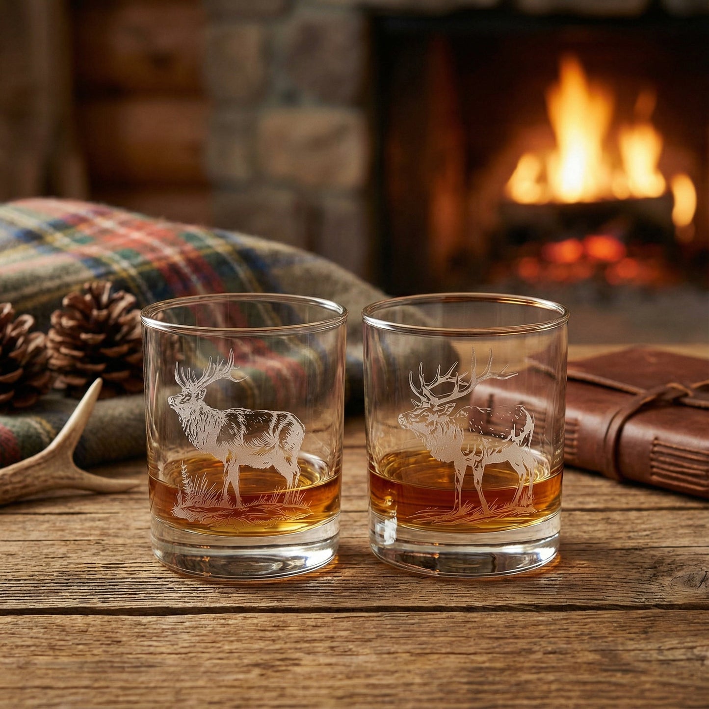 Elk Sand Carved Old Fashion  Glasses Set of 2