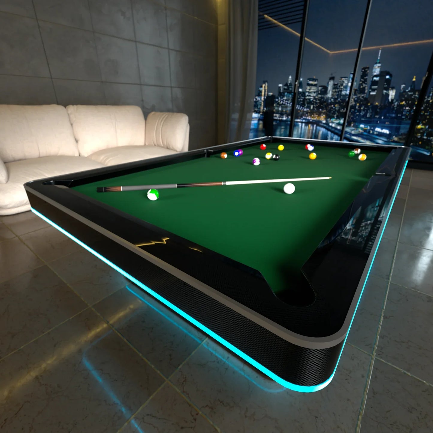 White Billiards The Stark Modern Slate LED Pool Table