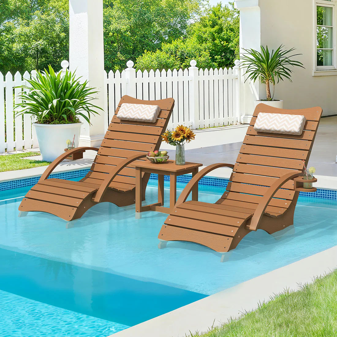 AquaCurve™ AquaWave In-Pool Lounge Chair with Armrests & Cup Holder for Tanning Ledge and Sun Shelf