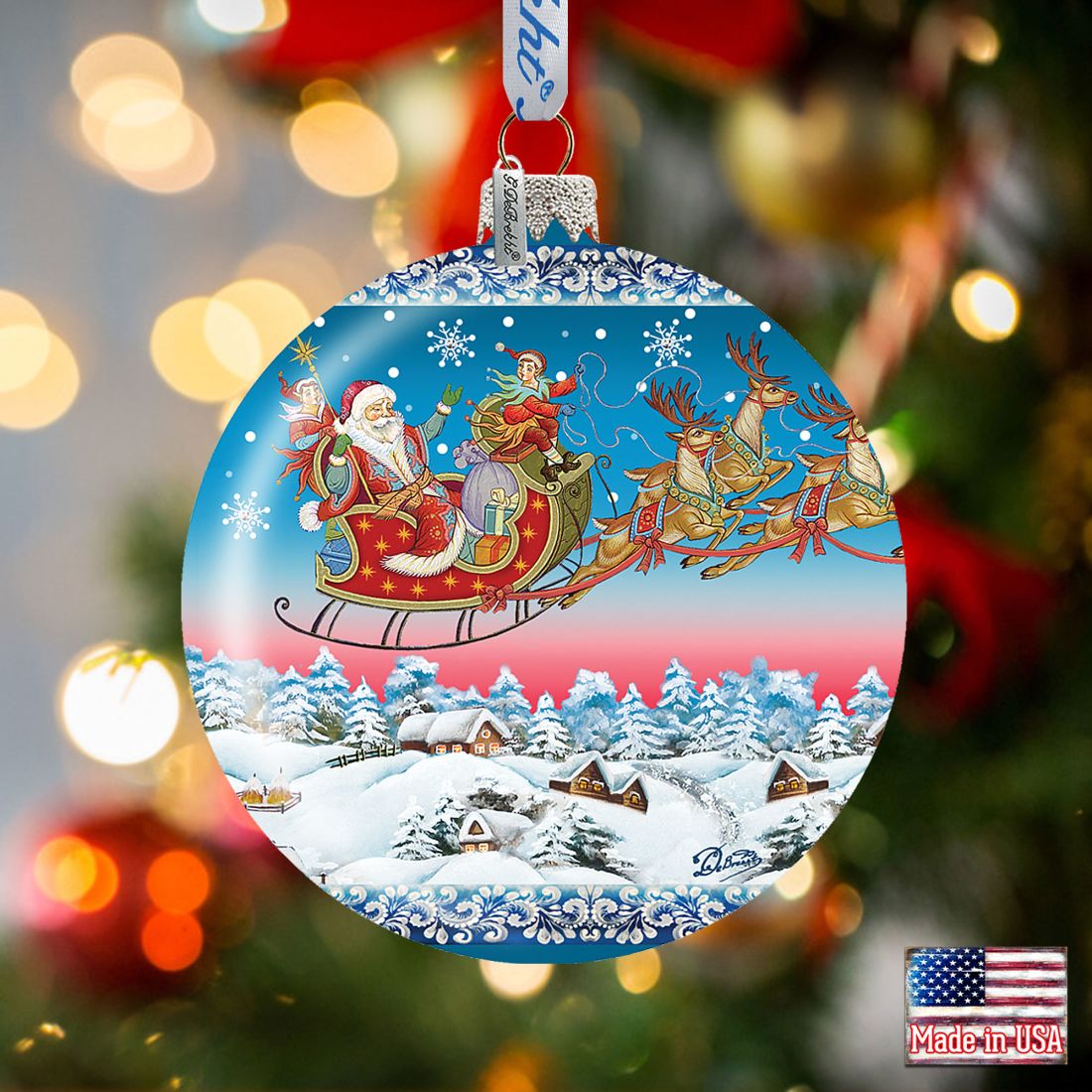 Up-Up Away Ball Glass Ornament Limited Edition by G. DeBrekht - Christmas Santa Snowman Decor - 73842