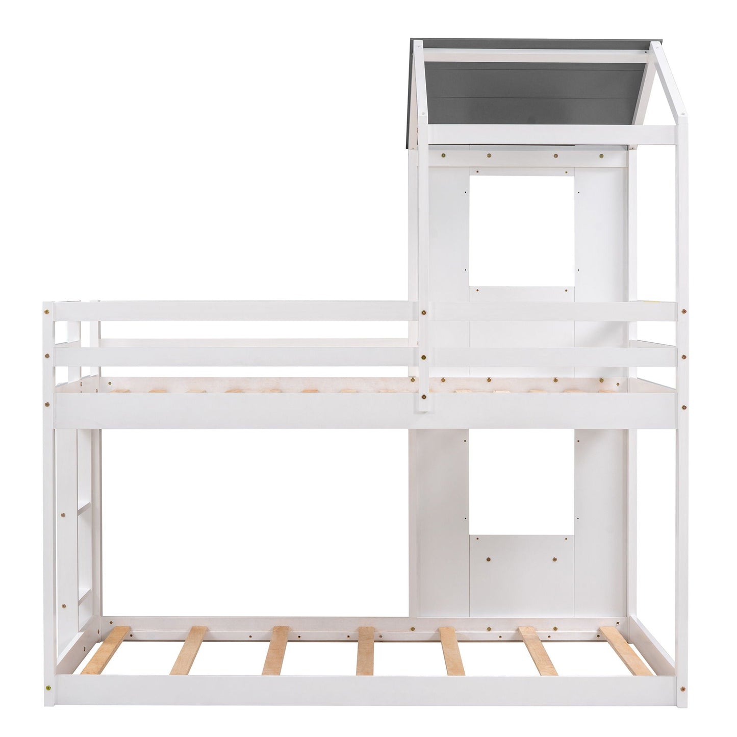 Bunk Bed Wood Bed & Roof, Window, Guardrail, Ladder