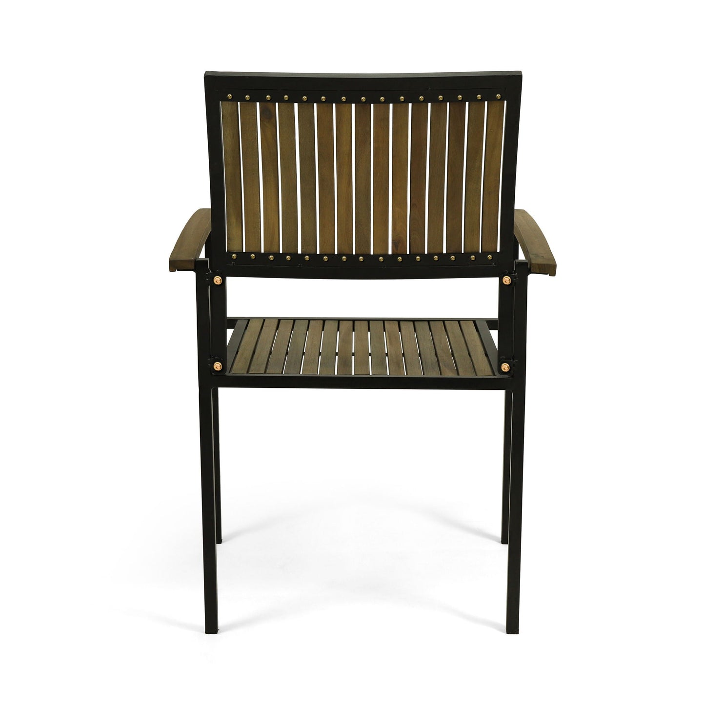 Vermilion Outdoor Dining Chair With Vertical Slat And Wooden Arm