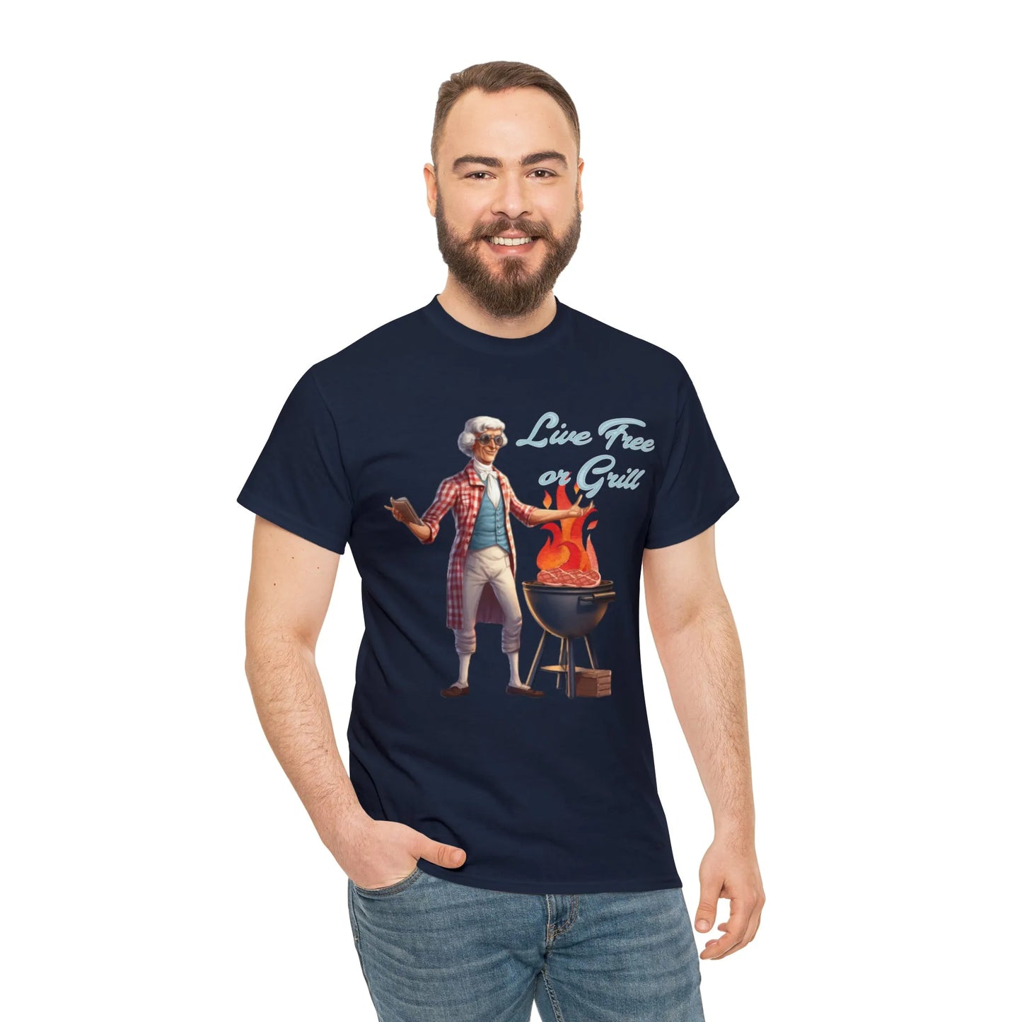 Thomas Jefferson Live Free or Grill Unisex Heavy Cotton Tee