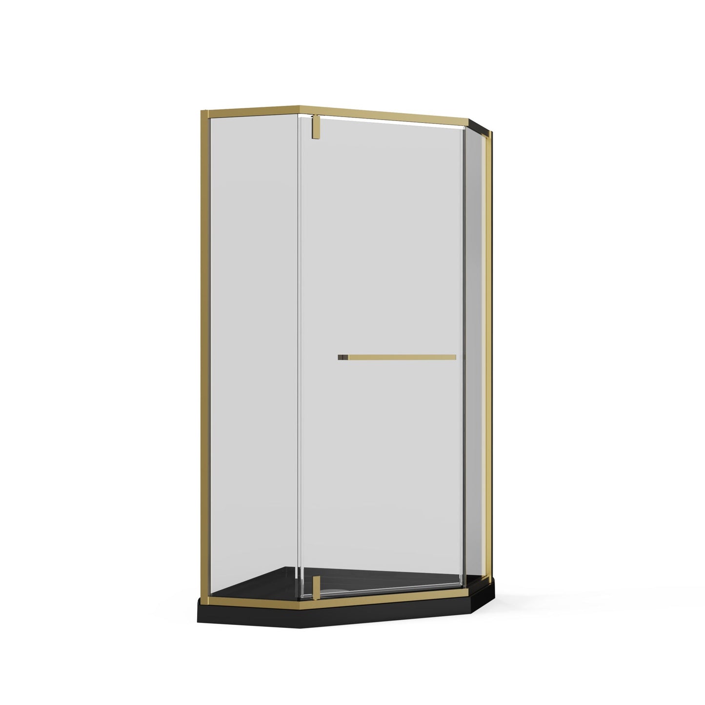 Goodyo - Neo-Angle Frameless Shower Door Corner Enclosure With Acrylic Shower Base Combo, Pivot Shower Door