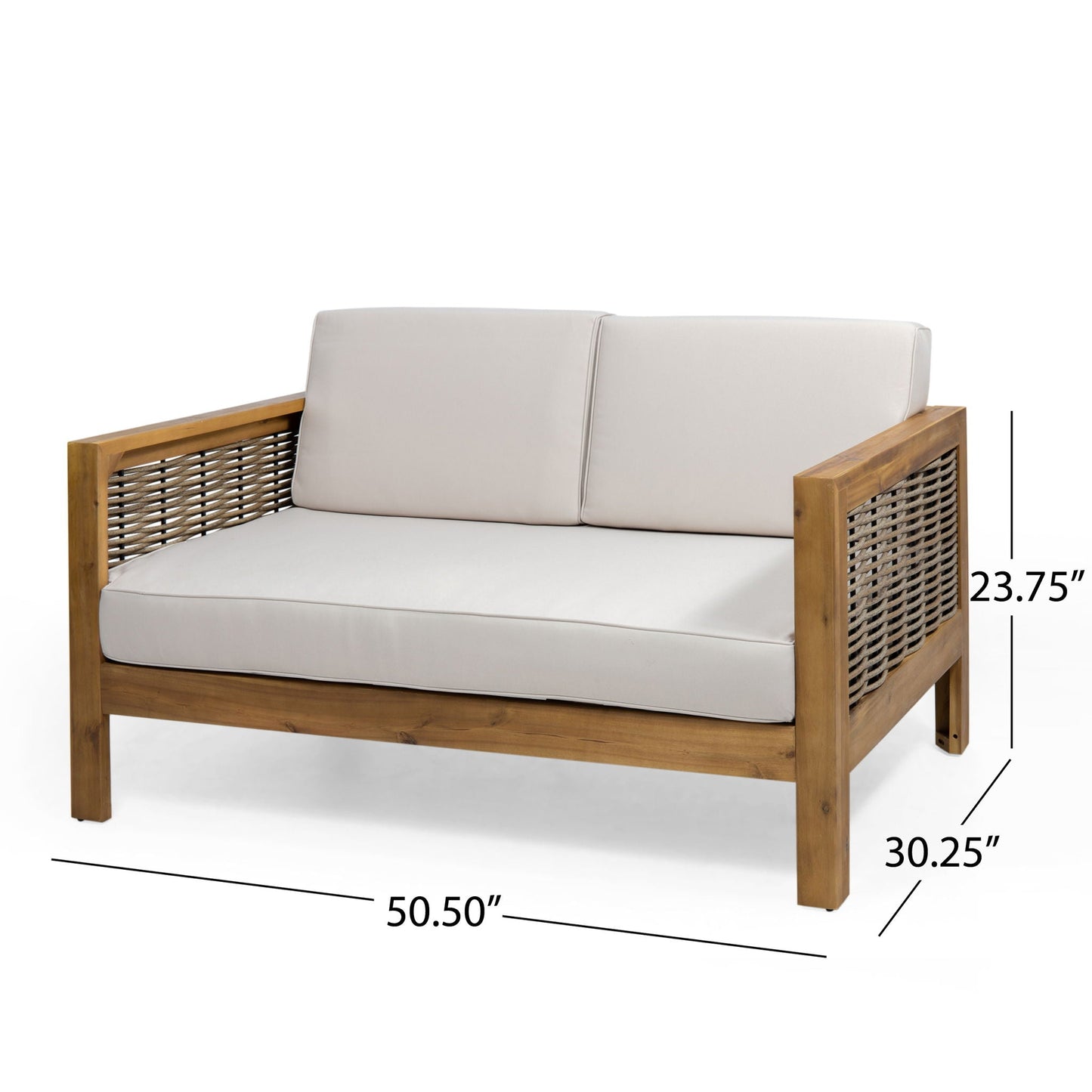 Outdoor 4 Seater Acacia Wood Chat Set With Wicker Accents And Cushions