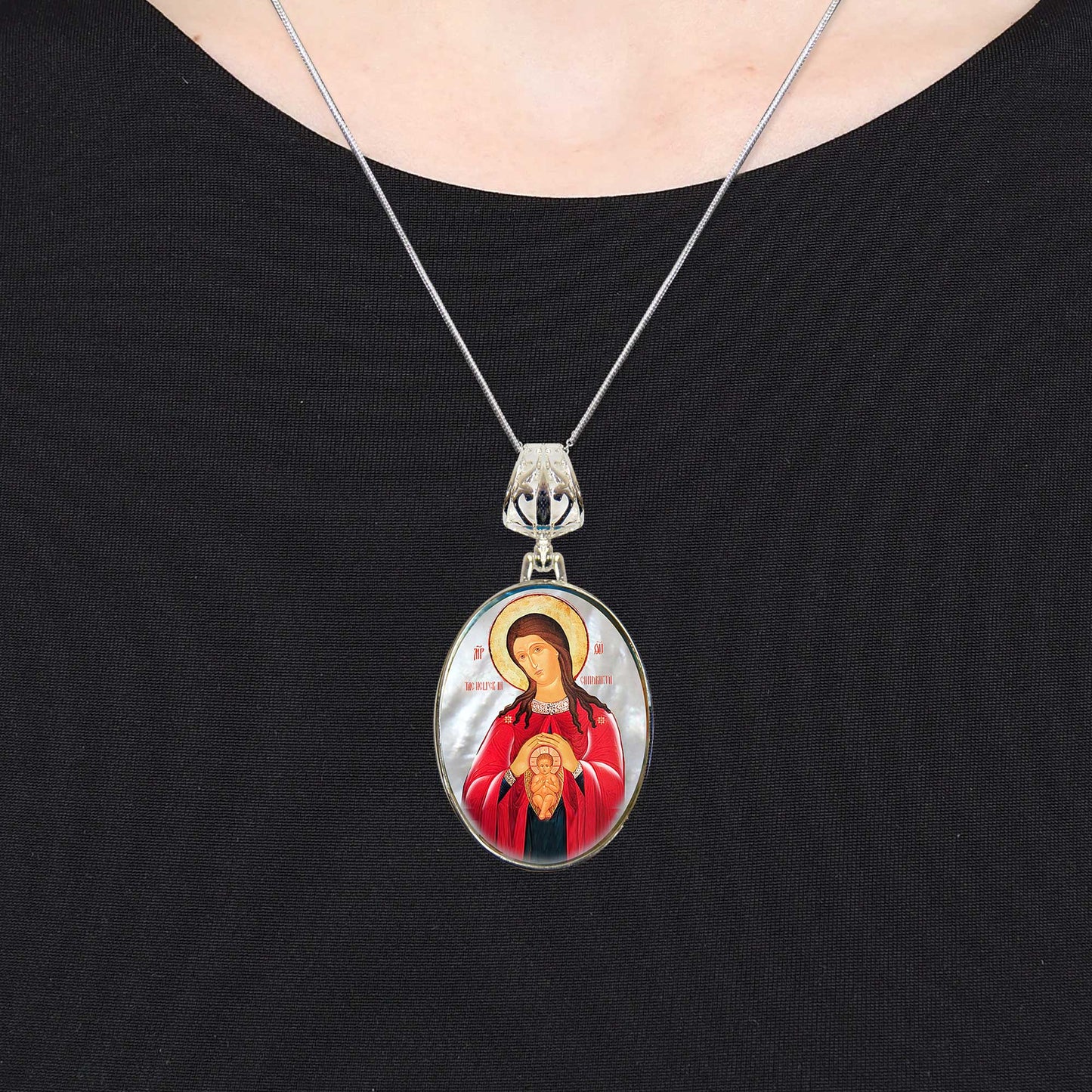 Jesus Silver Plated Mother of Pearl Necklace Jewelry - 43047